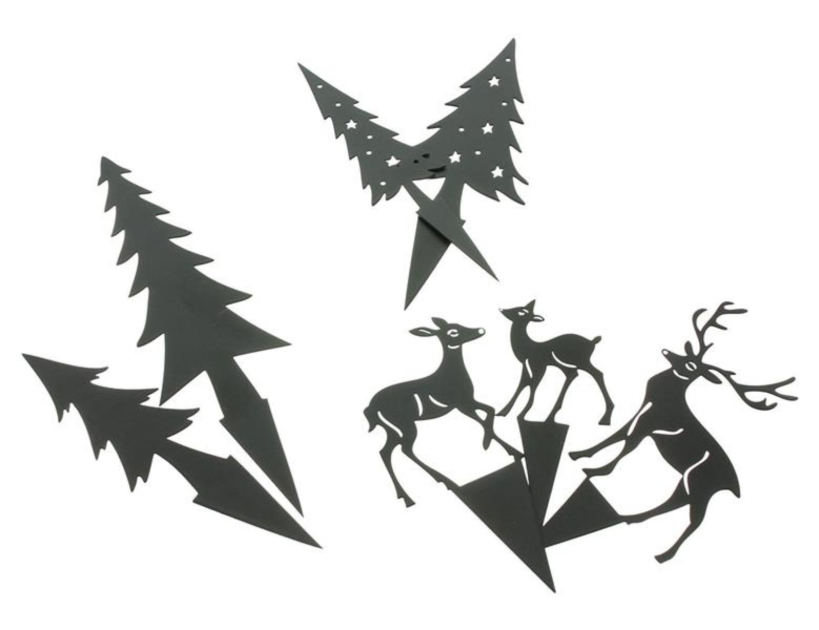 7 Dekostecker "Hirschfamilie" aus Metall, schwarz, Stecker für Adventskranz, Gesteck & Blumentopf, Blumenstecker, Metallstecker