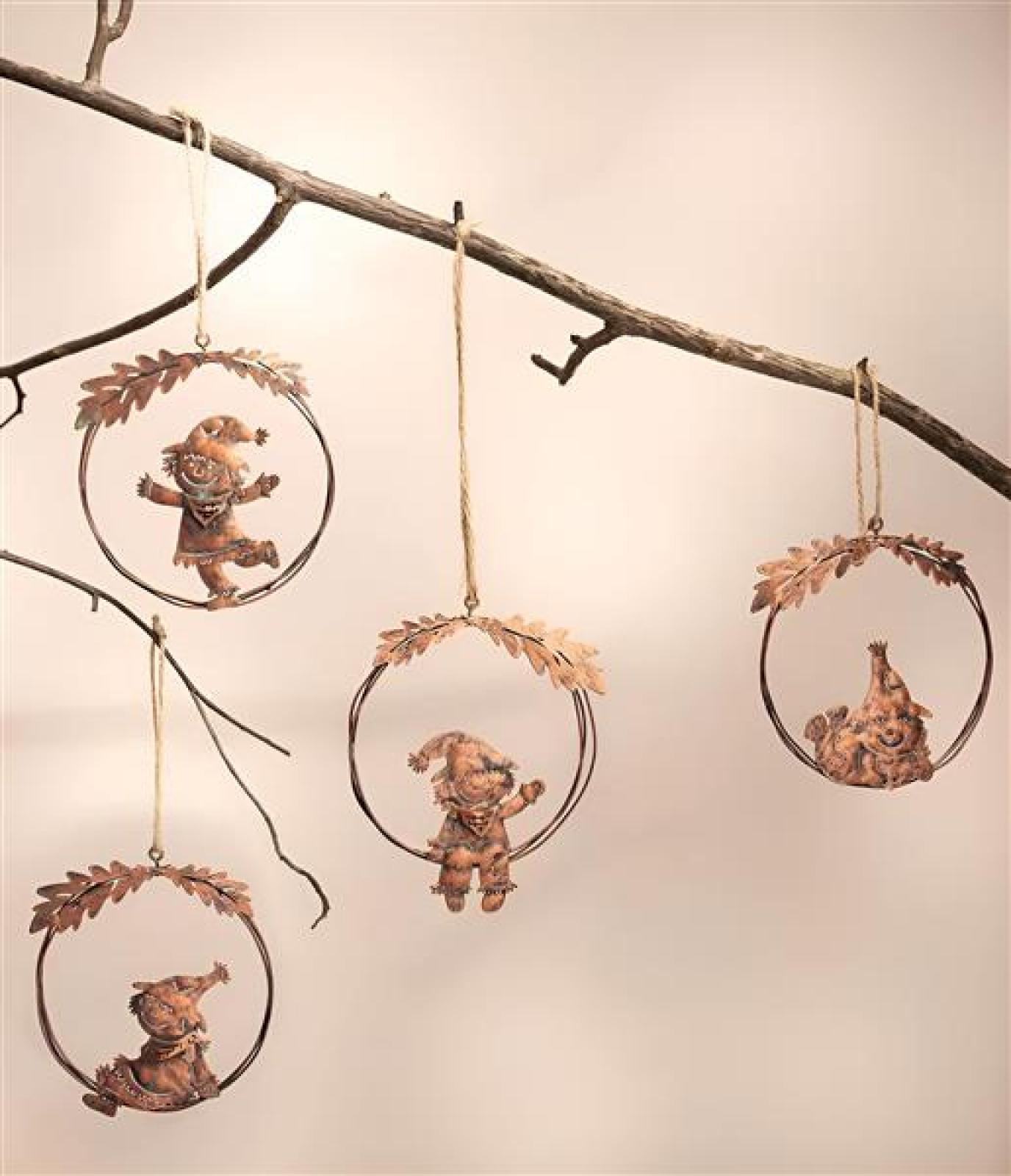 4x Dekohänger "Vogelscheuche" aus Metall, kupfer, Ø 11 cm, Herbstdeko, Hängedeko