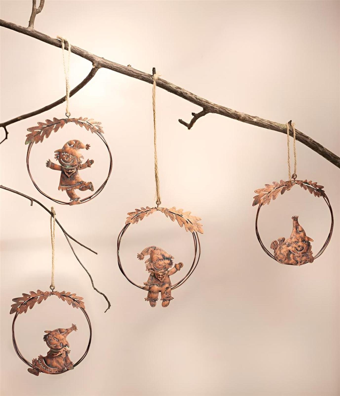 4x Dekohänger "Vogelscheuche" aus Metall, kupfer, Ø 11 cm, Herbstdeko, Hängedeko