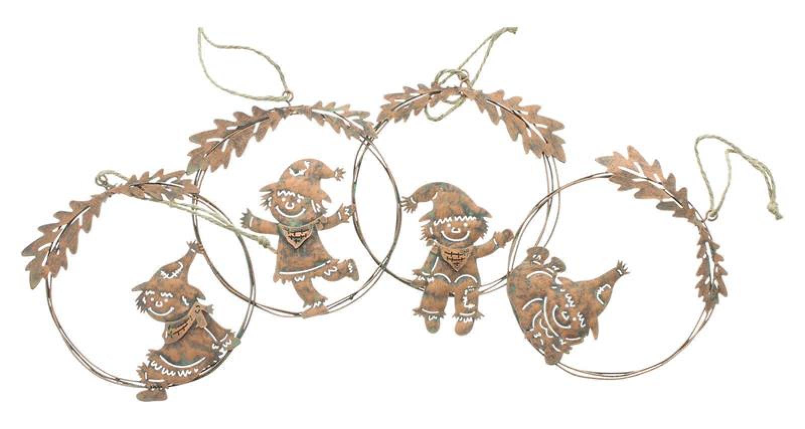 4x Dekohänger "Vogelscheuche" aus Metall, kupfer, Ø 11 cm, Herbstdeko, Hängedeko