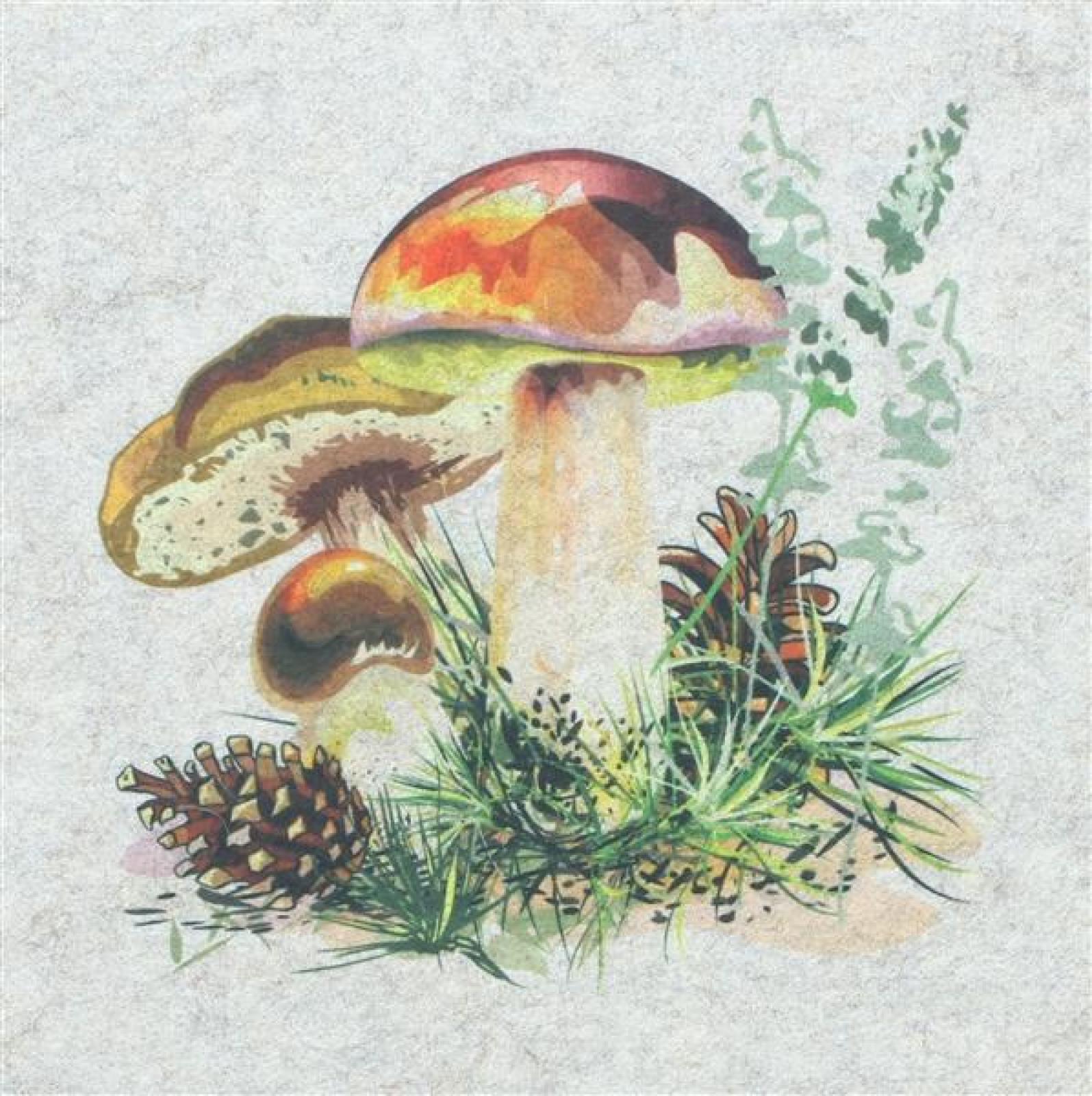 2x Platzmatte "Waldpilze" aus Filz, beige, rund Ø 38 cm, bedruckt mit Herbstmotiv, Platzset, Tischset