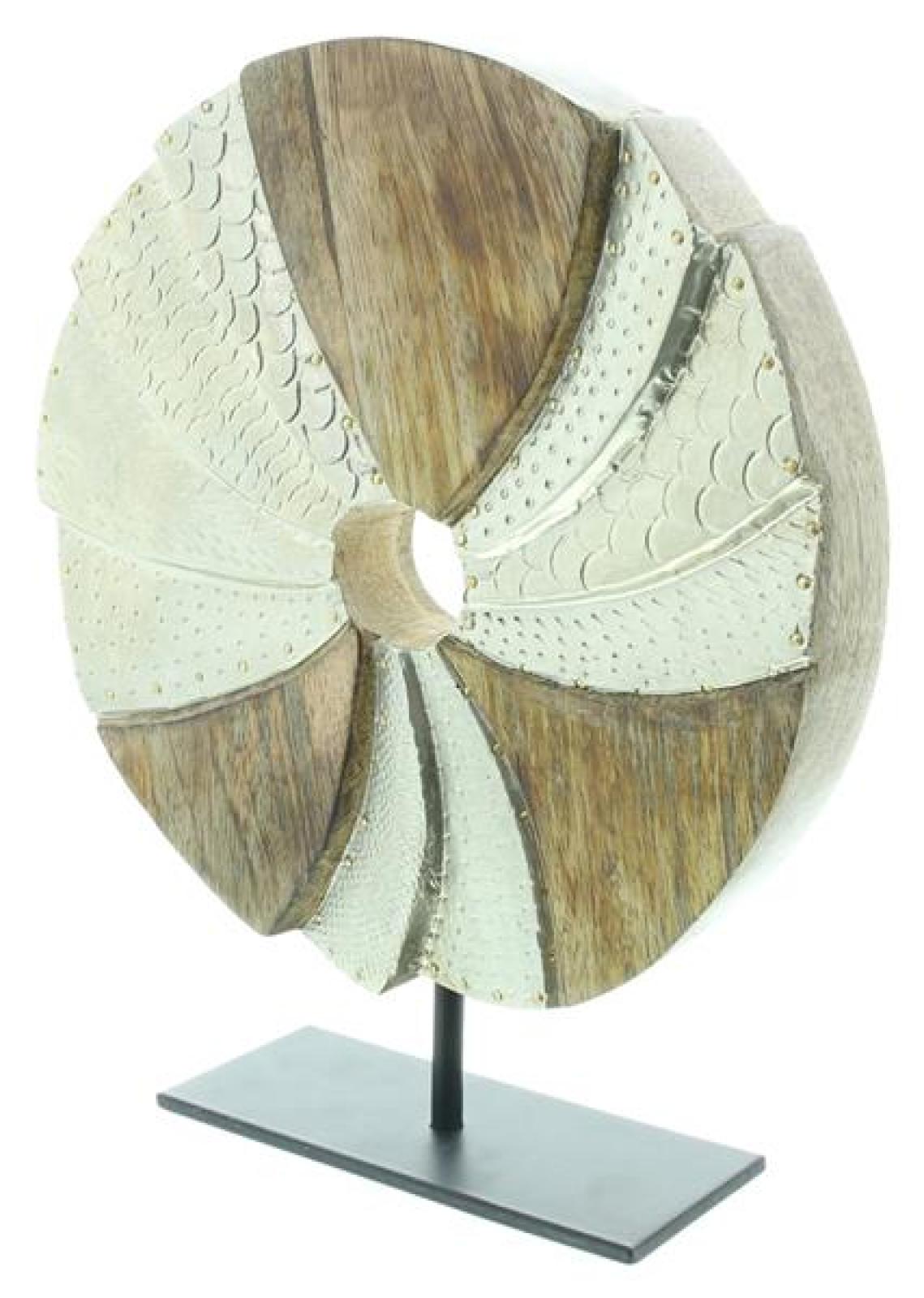 Skulpur "Circle" aus Mango Holz und Aluminium in silber, Ø 24 cm, Dekoobjekt, Holzdeko