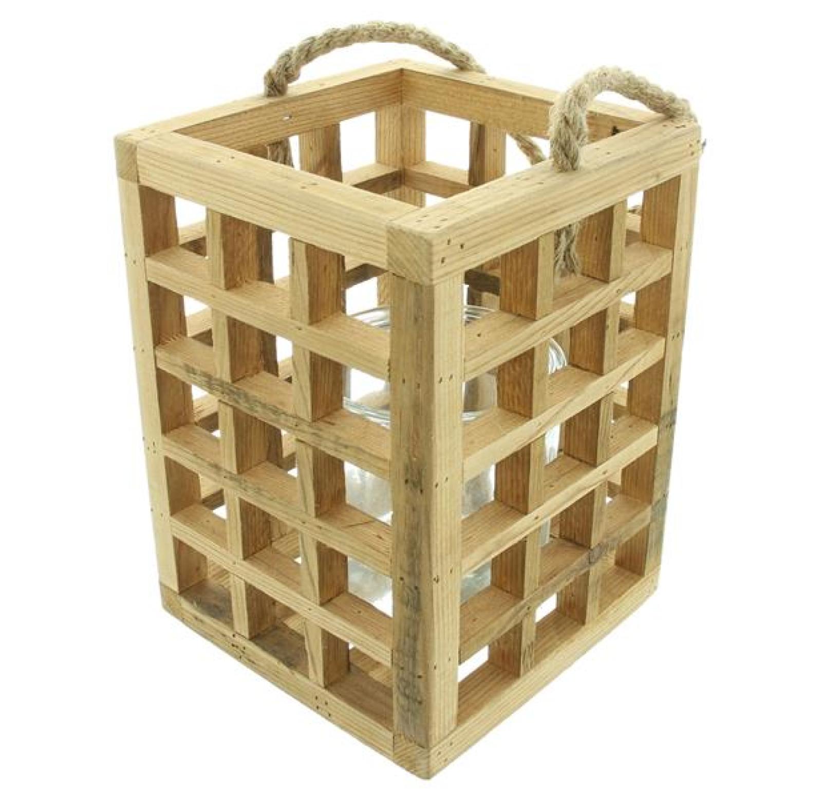 Windlicht "Wood" aus recyceltem Holz & Glas, 24 cm hoch, Hängewindlicht, Laterne