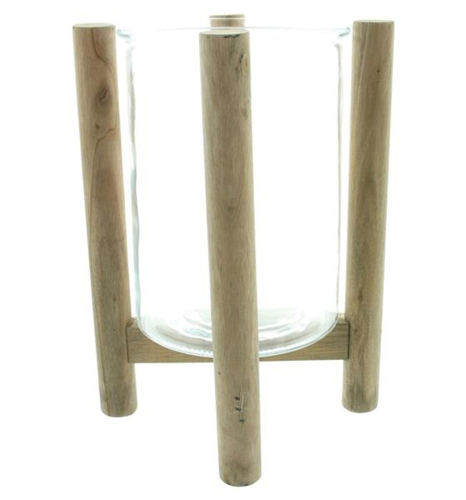 Windlicht "Sixties" Holzgestell mit Glaswindlicht, 29 cm hoch, Kerzenhalter, Vase, Dekosäule