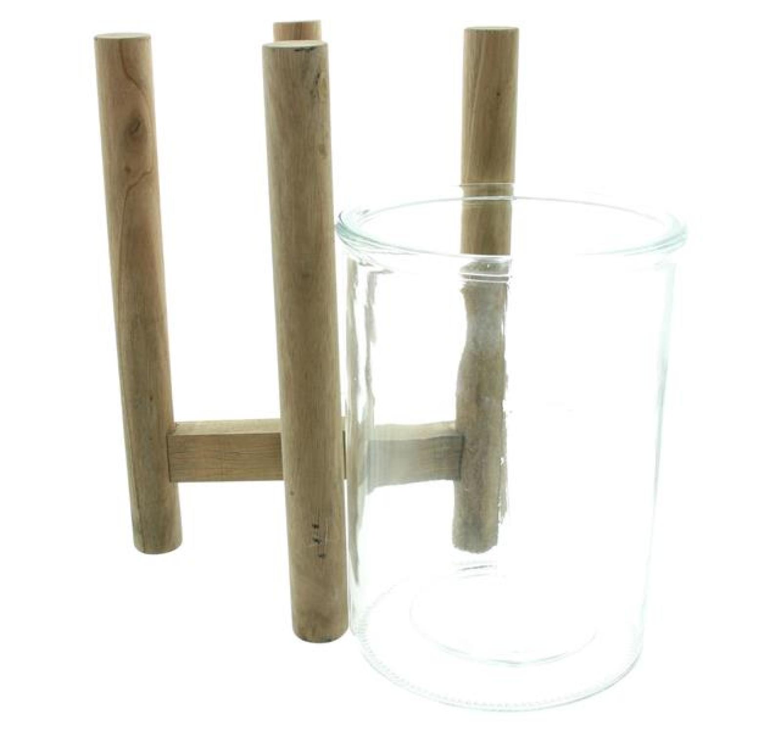 Windlicht "Sixties" Holzgestell mit Glaswindlicht, 29 cm hoch, Kerzenhalter, Vase, Dekosäule