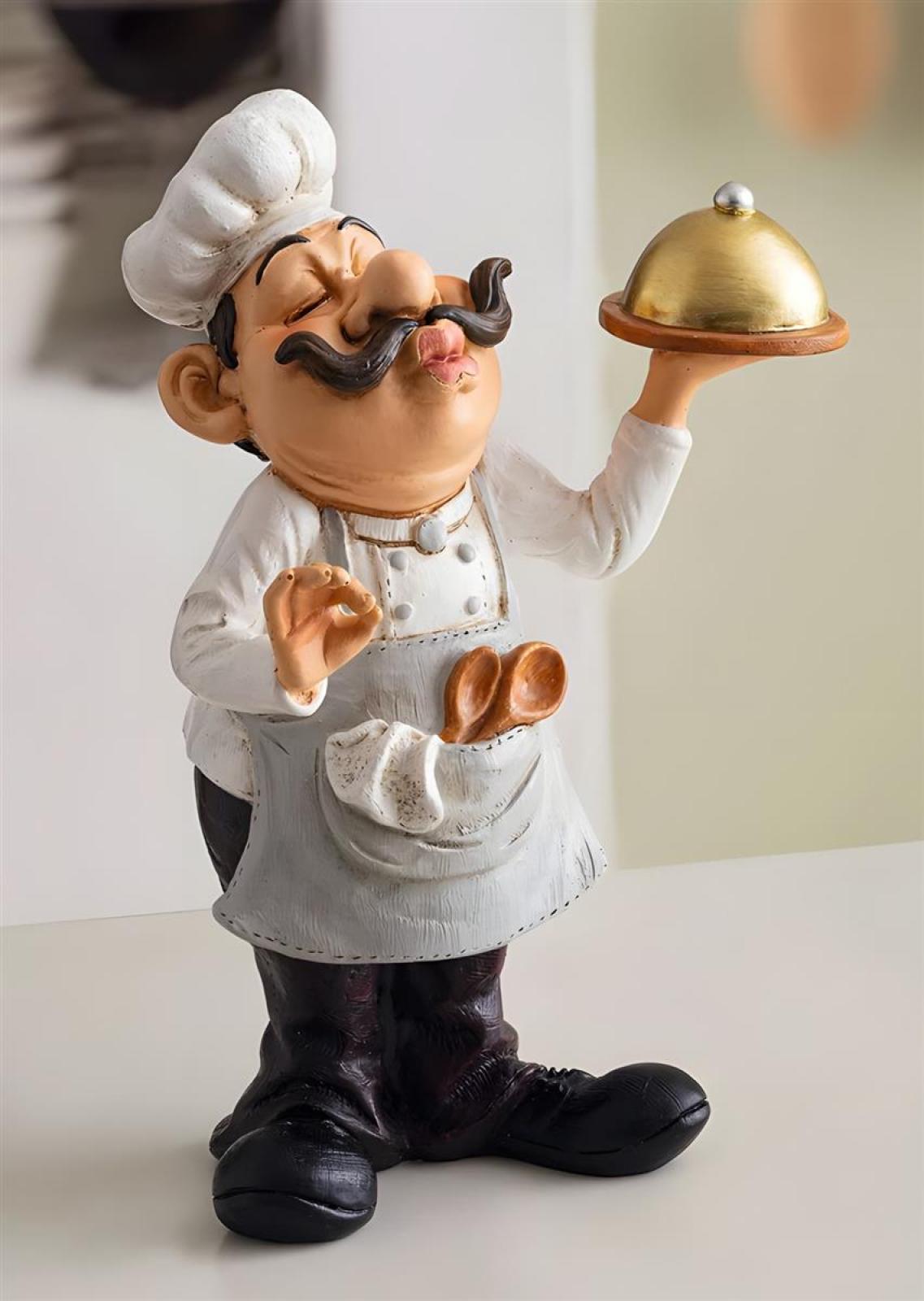 Dekofigur "Chefkoch Francois" aus Polyresin, 23 cm hoch, witzige Statue für Küche & Esszimmer