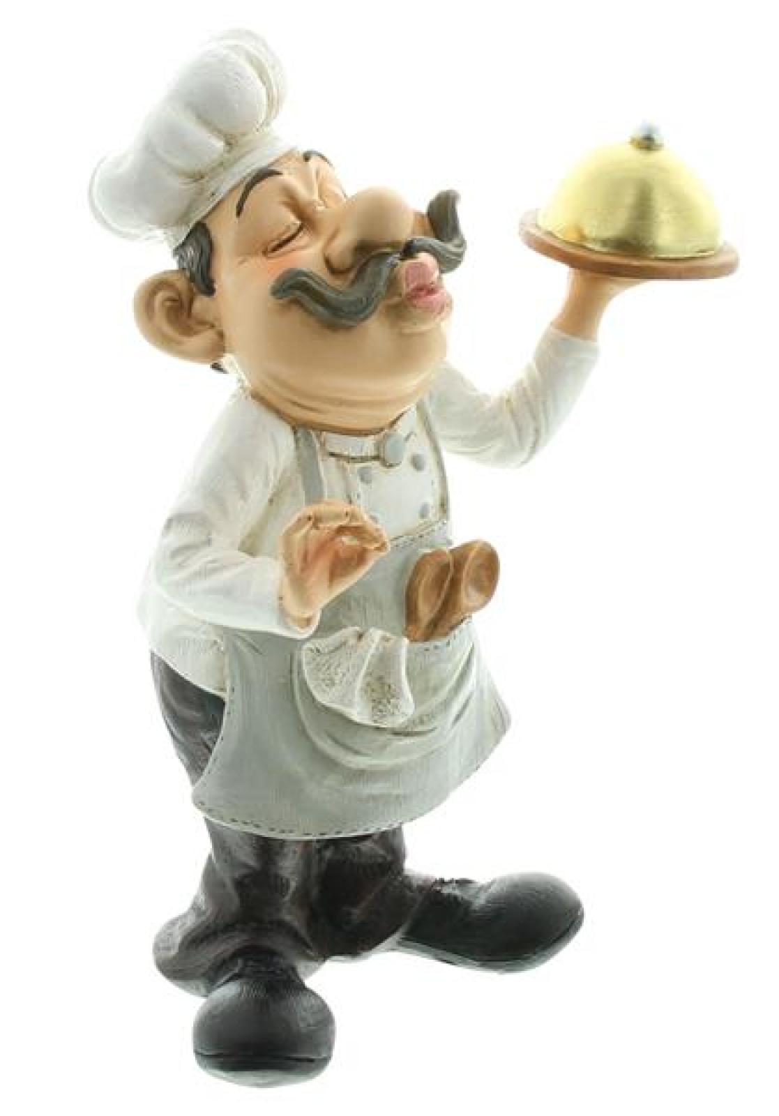 Dekofigur "Chefkoch Francois" aus Polyresin, 23 cm hoch, witzige Statue für Küche & Esszimmer