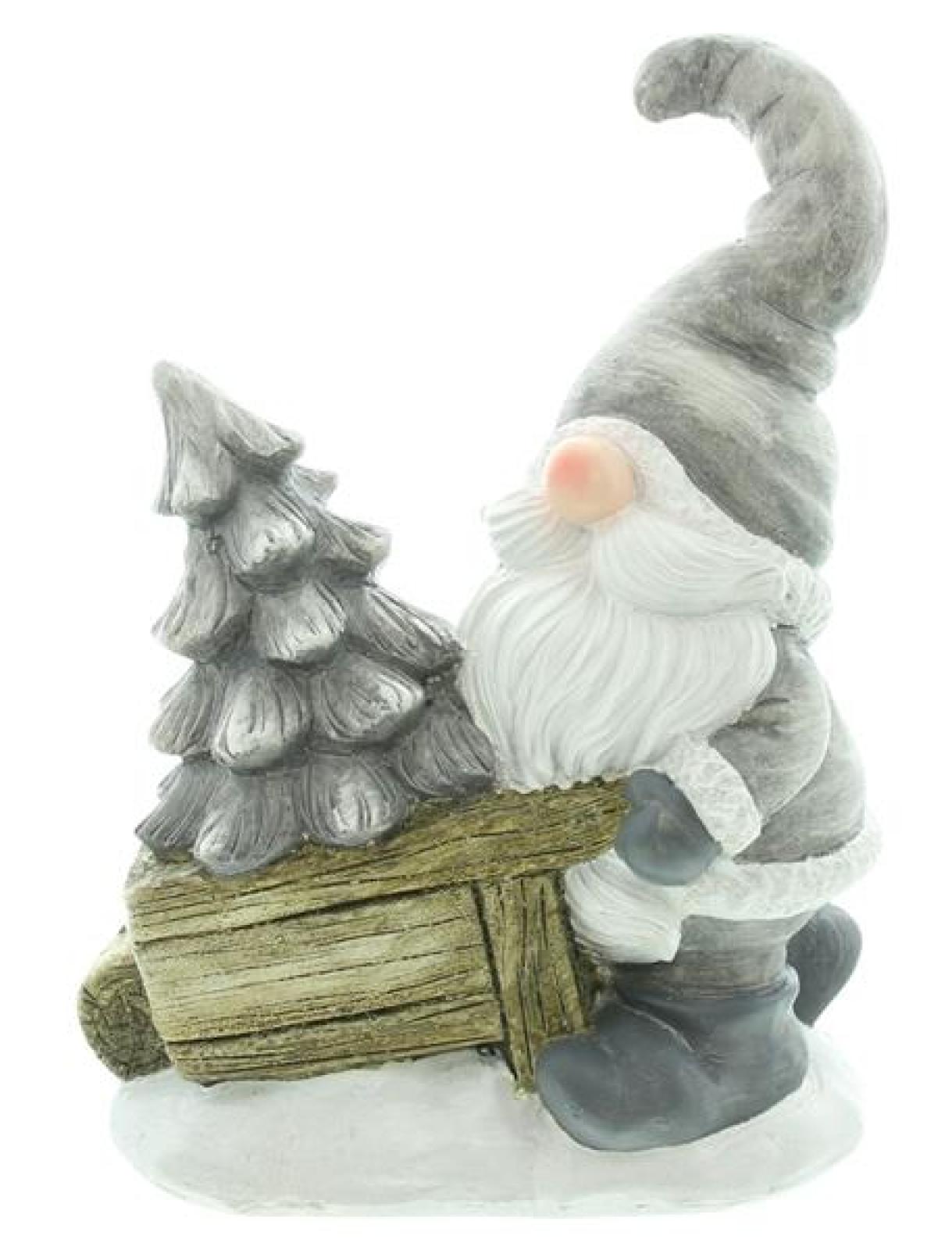 Dekofigur Wichtel "Schubkarre" aus Polyresin, 27 cm hoch, Dekowichtel, Weihnachtsdeko