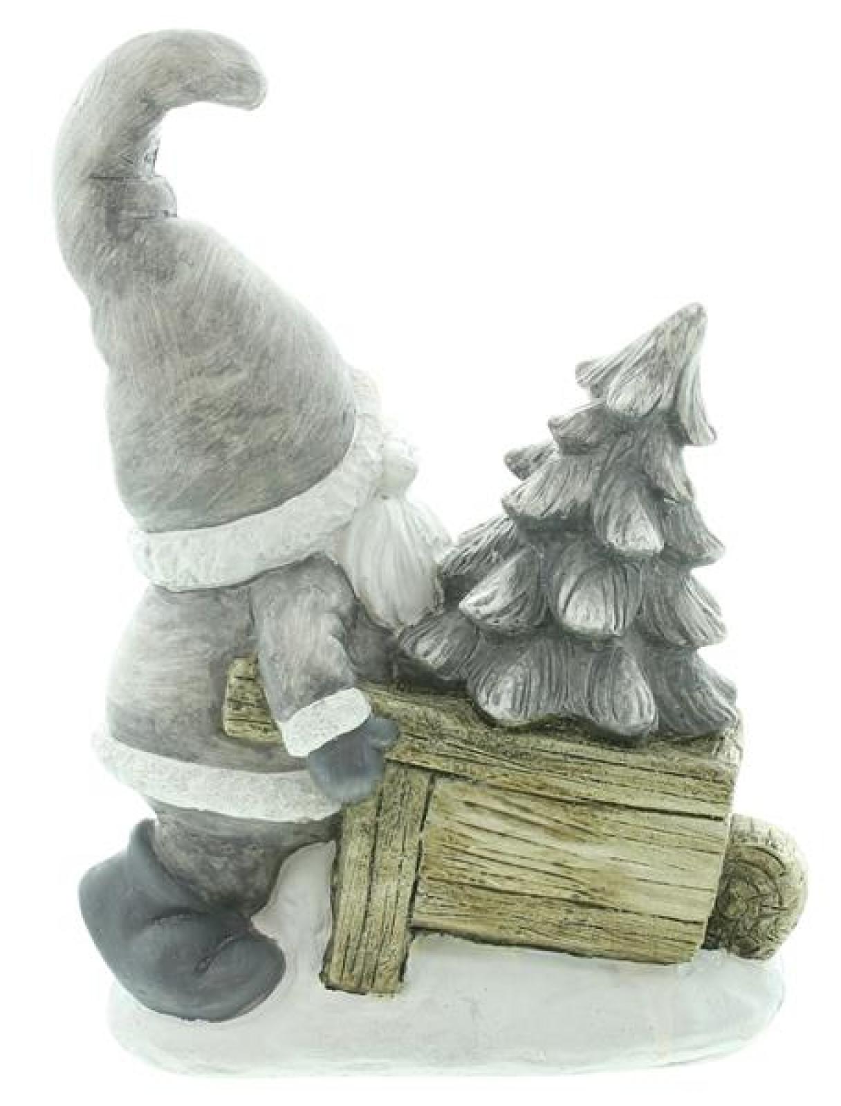 Dekofigur Wichtel "Schubkarre" aus Polyresin, 27 cm hoch, Dekowichtel, Weihnachtsdeko