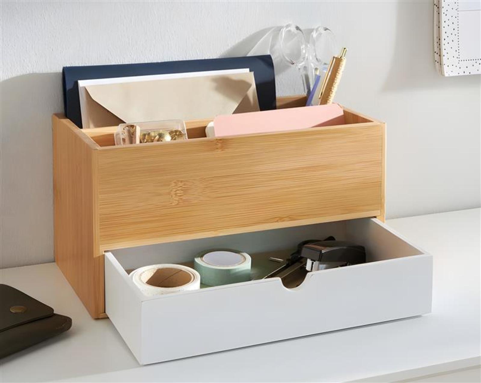 Organizer "Bamboo" aus Bambus, mit Schublade und 2 Fächern, Schreibtisch / Küchen Utensilien / Make Up Aufbewahrung