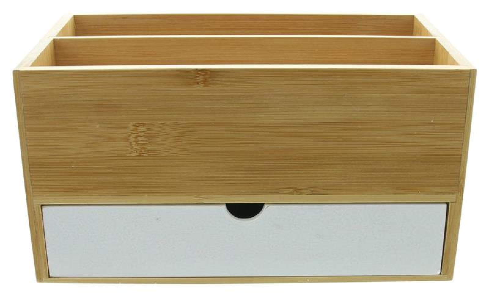 Organizer "Bamboo" aus Bambus, mit Schublade und 2 Fächern, Schreibtisch / Küchen Utensilien / Make Up Aufbewahrung