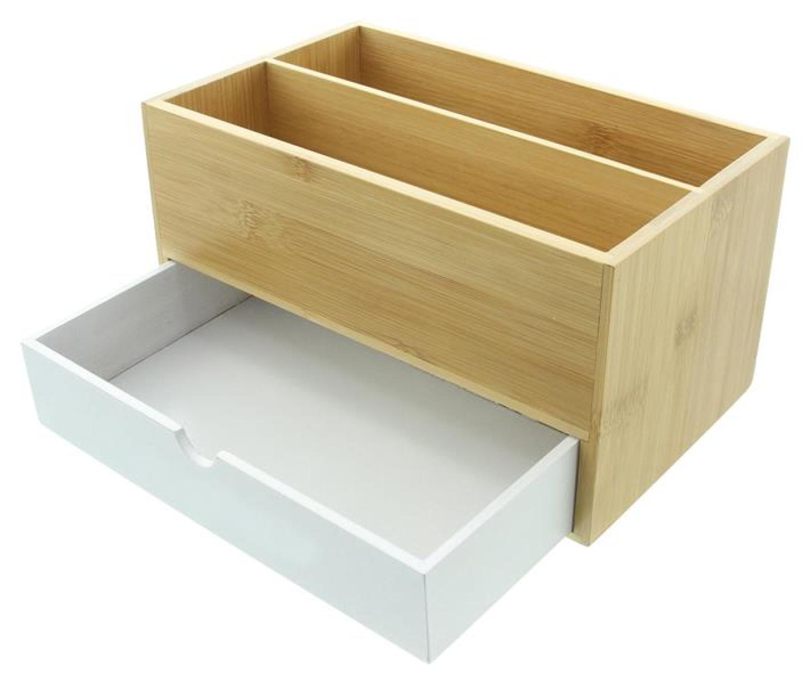 Organizer "Bamboo" aus Bambus, mit Schublade und 2 Fächern, Schreibtisch / Küchen Utensilien / Make Up Aufbewahrung