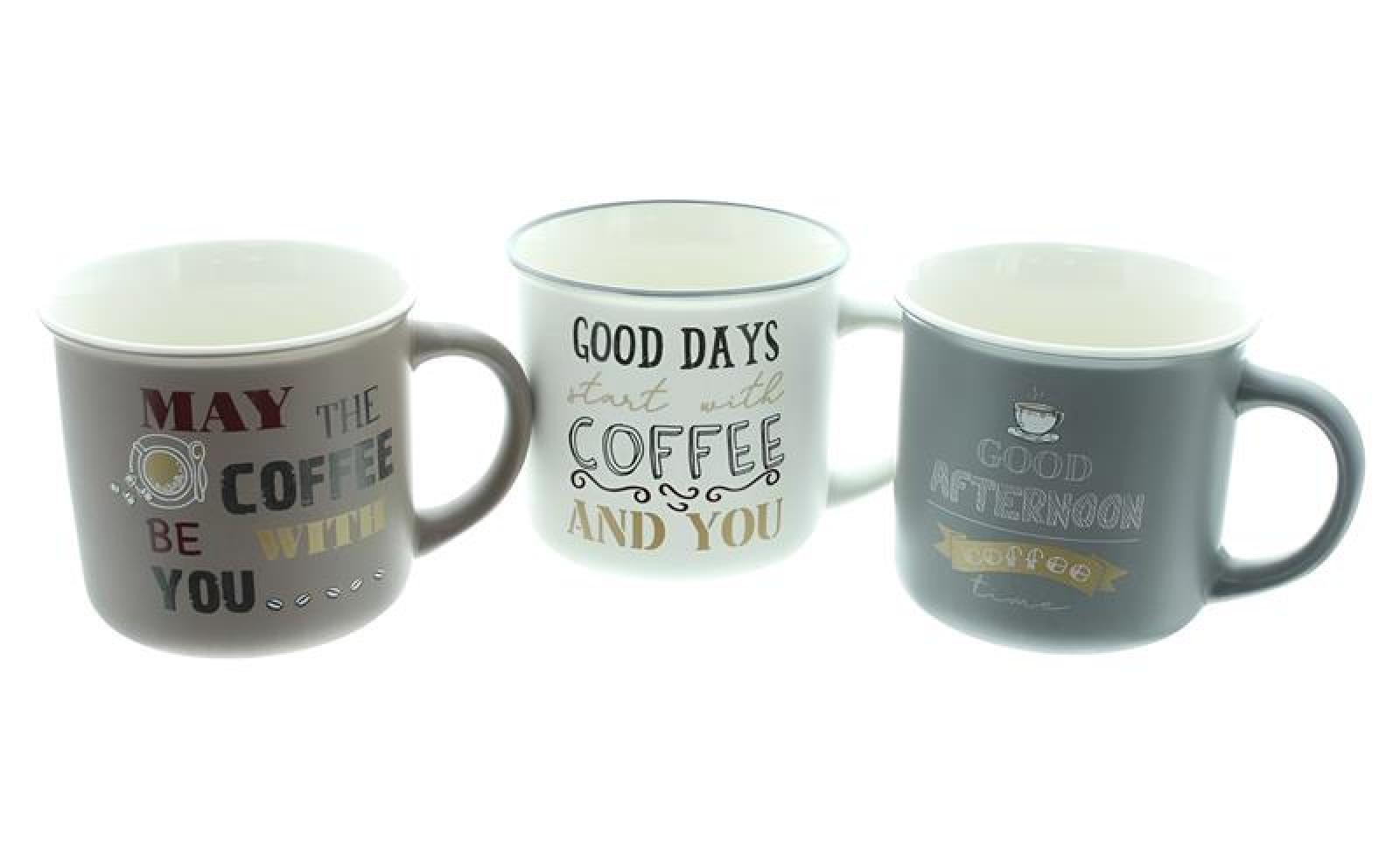 3x Tasse "Coffee" Kaffeetassse aus Porzellan mit Spruch, große Kaffee Becher, 350 ml