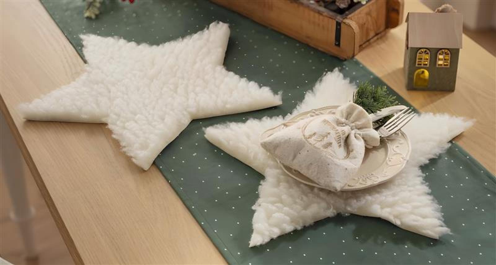 2x Dekofell "Stern" in creme, Ø 40 cm, Kunstfell, Tischdeko, Sitzauflage