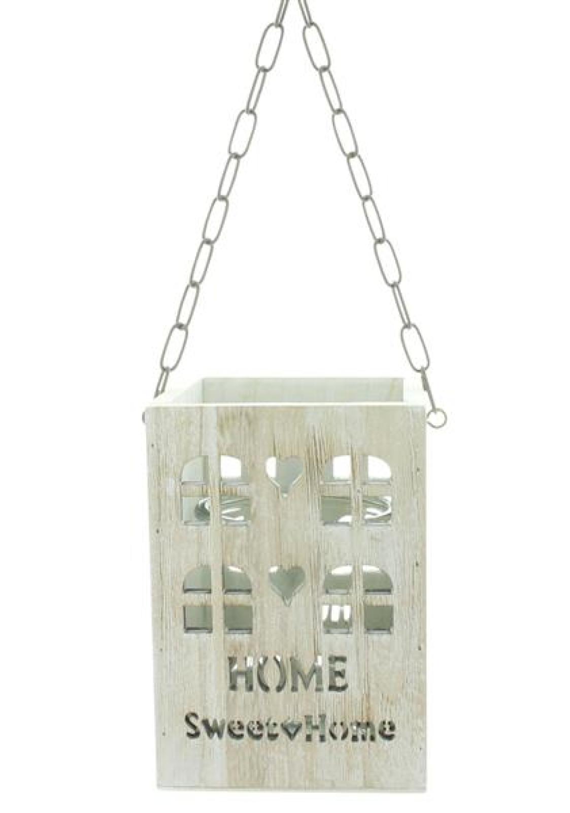 Laterne "Home Sweet Home" aus Holz & Glas, Hängelaterne, Windlicht mit Metall Kette