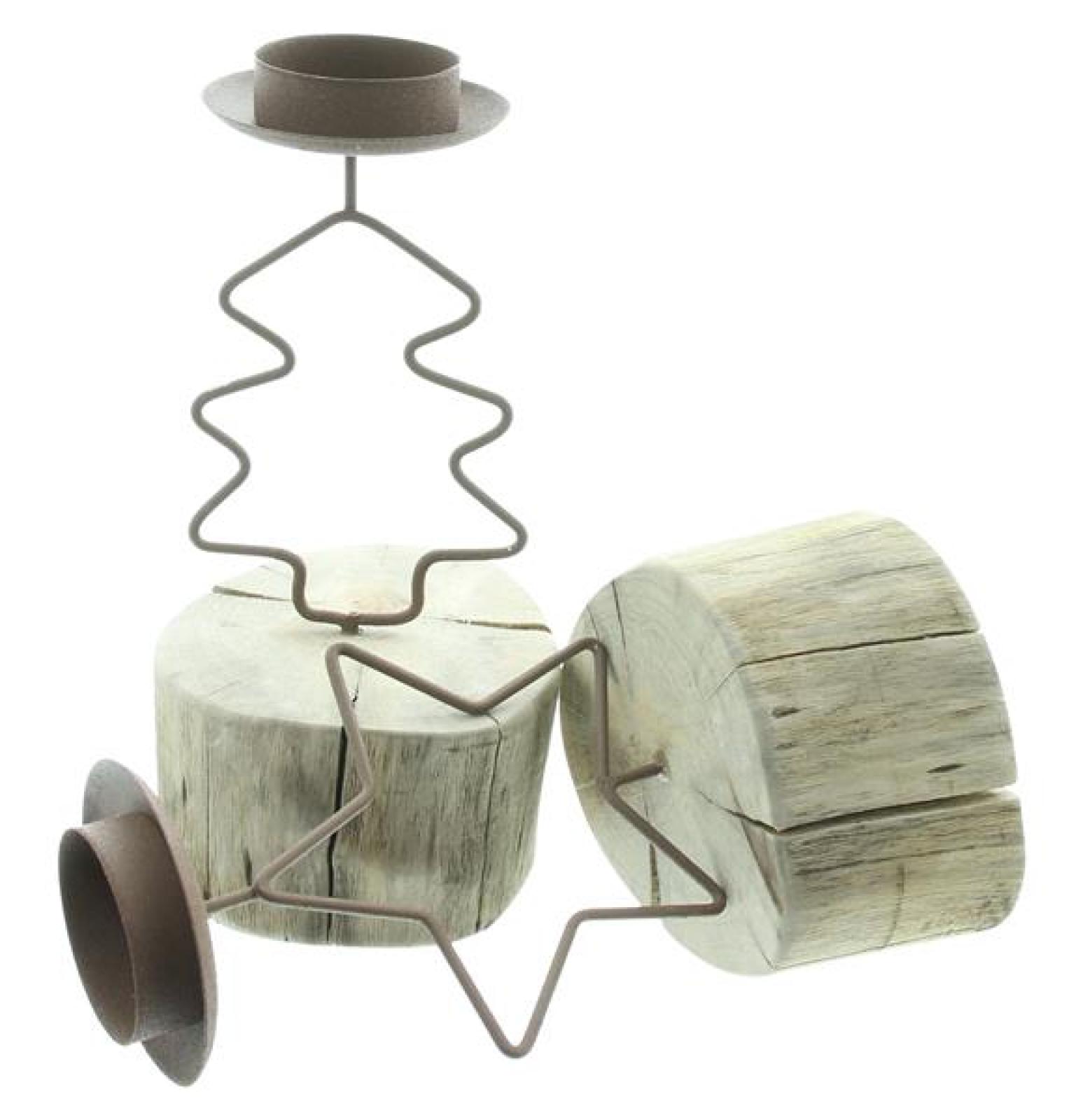 2x Teelichthalter "Tanne & Stern" aus Metall & Holz, rustikale Tischdeko, Halter für Teelichter
