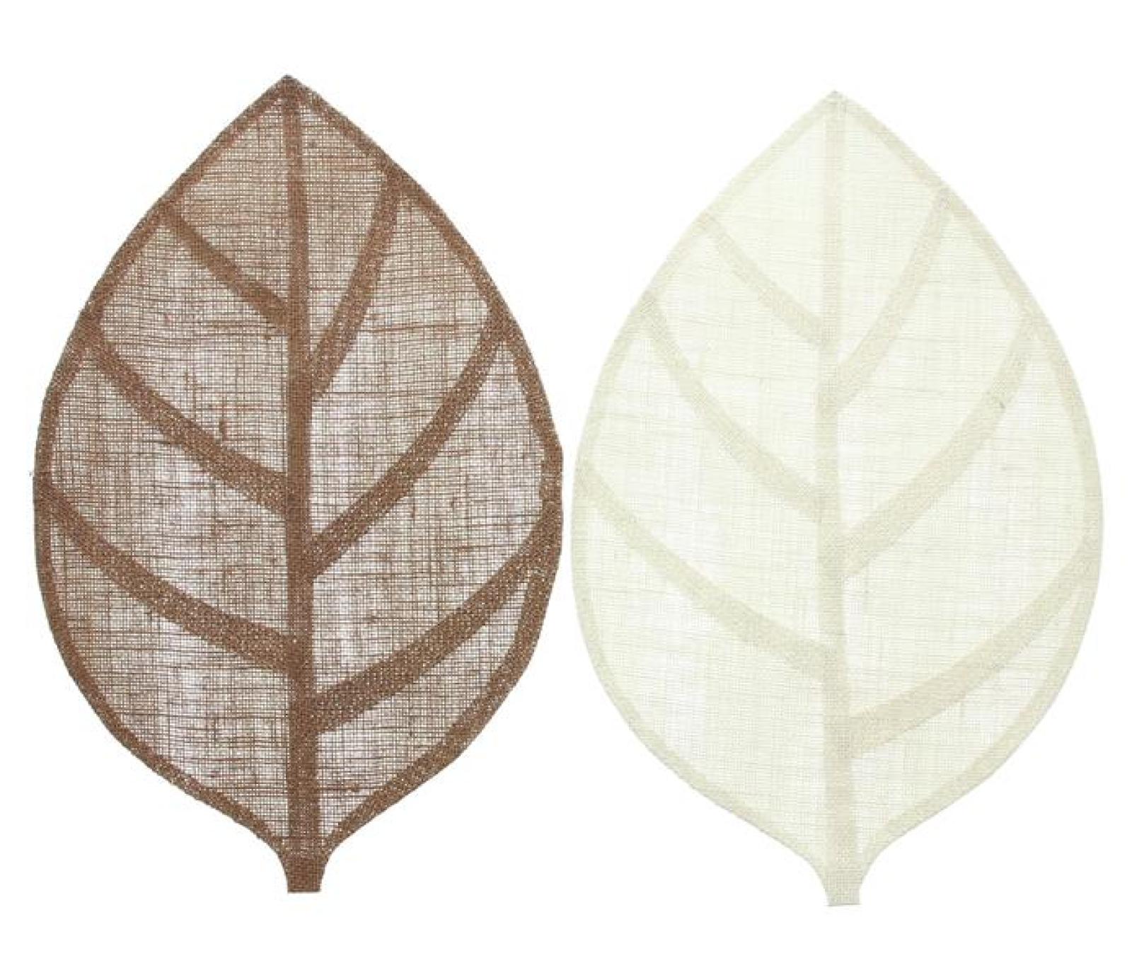 4x Platzmatte "Blatt" aus Jute, beige + braun, 30x45 cm, Platzset, Tischset