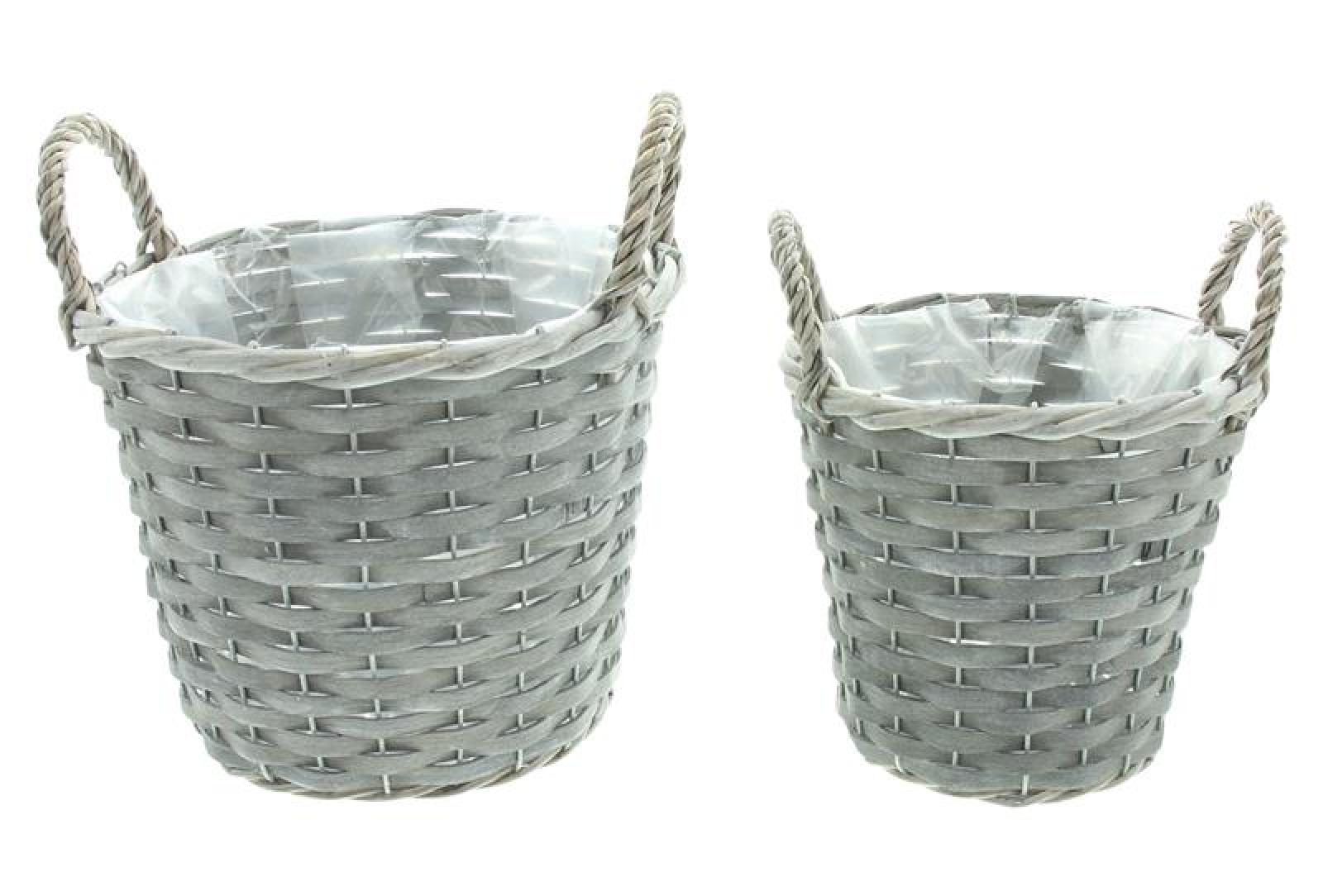 2x Pflanzkorb "Grey Wood" aus Holzspan, Blumentopf, Pflanztopf, Pflanzkübel für Draußen, Blumenkübel