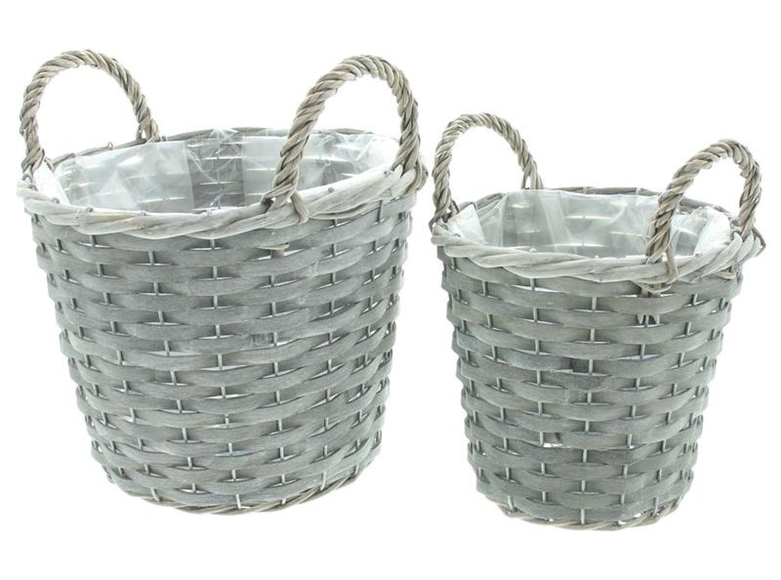 2x Pflanzkorb "Grey Wood" aus Holzspan, Blumentopf, Pflanztopf, Pflanzkübel für Draußen, Blumenkübel
