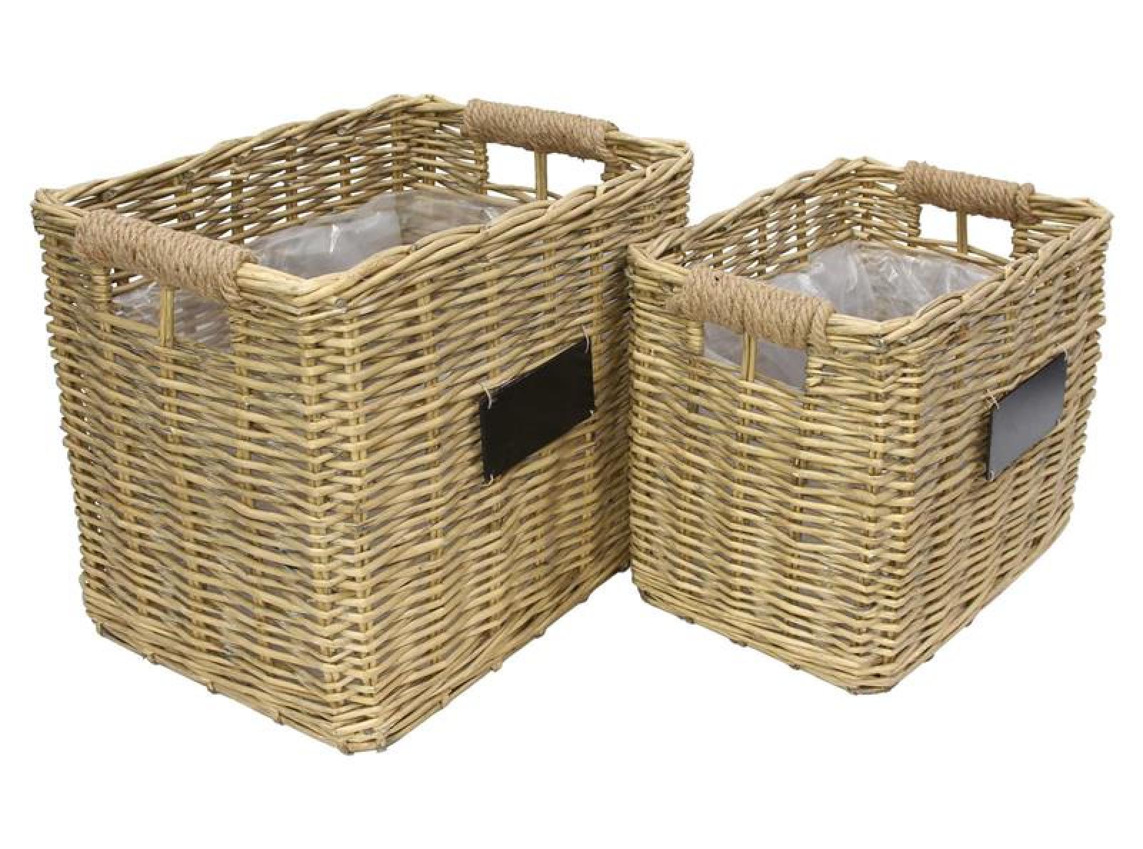 2x Pflanzkorb "Soft Grey" aus Weide, rechteckig, grau, groß, Blumentopf, Pflanzkübel, Pflanztopf für Draußen, Blumenkübel