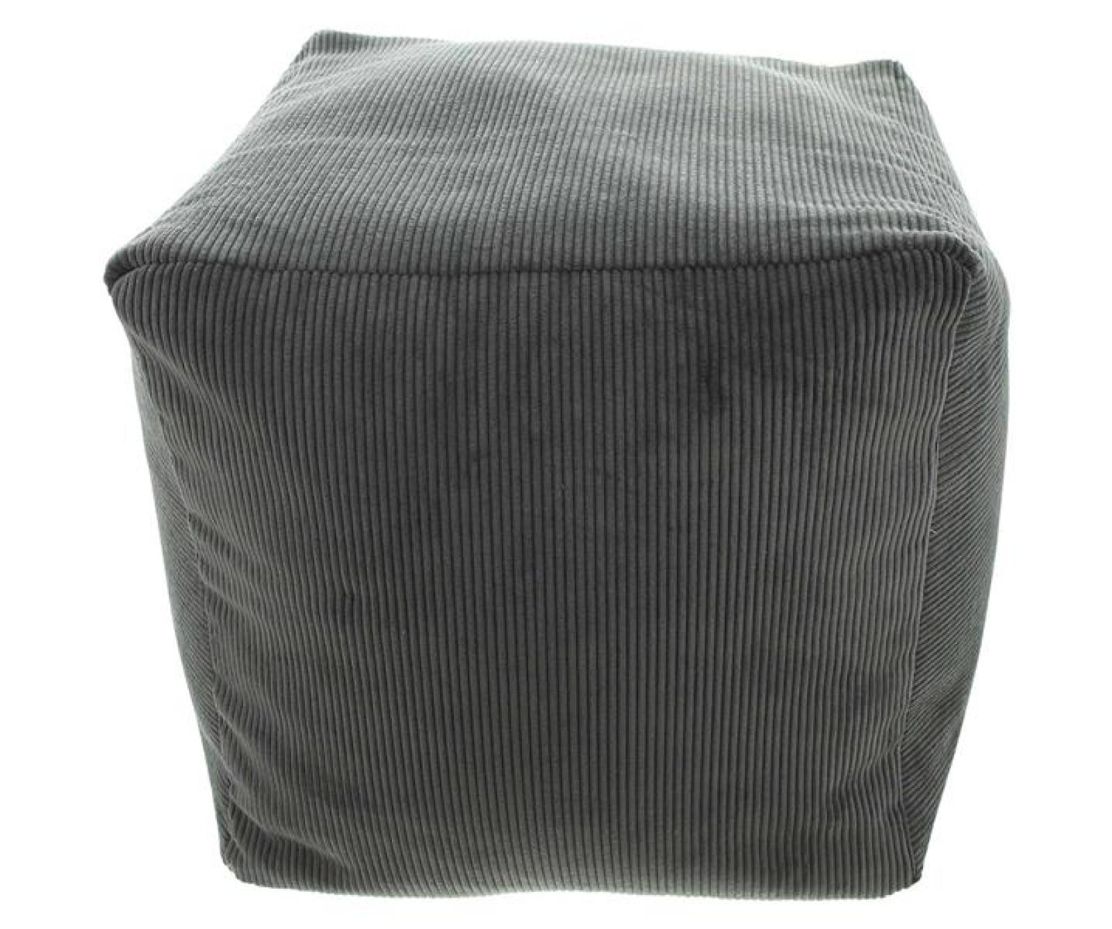 Sitzpouf "Grey" 40x40 cm, Bezug aus Feincord in grau, Sitzwürfel, Hocker, Sitzkissen