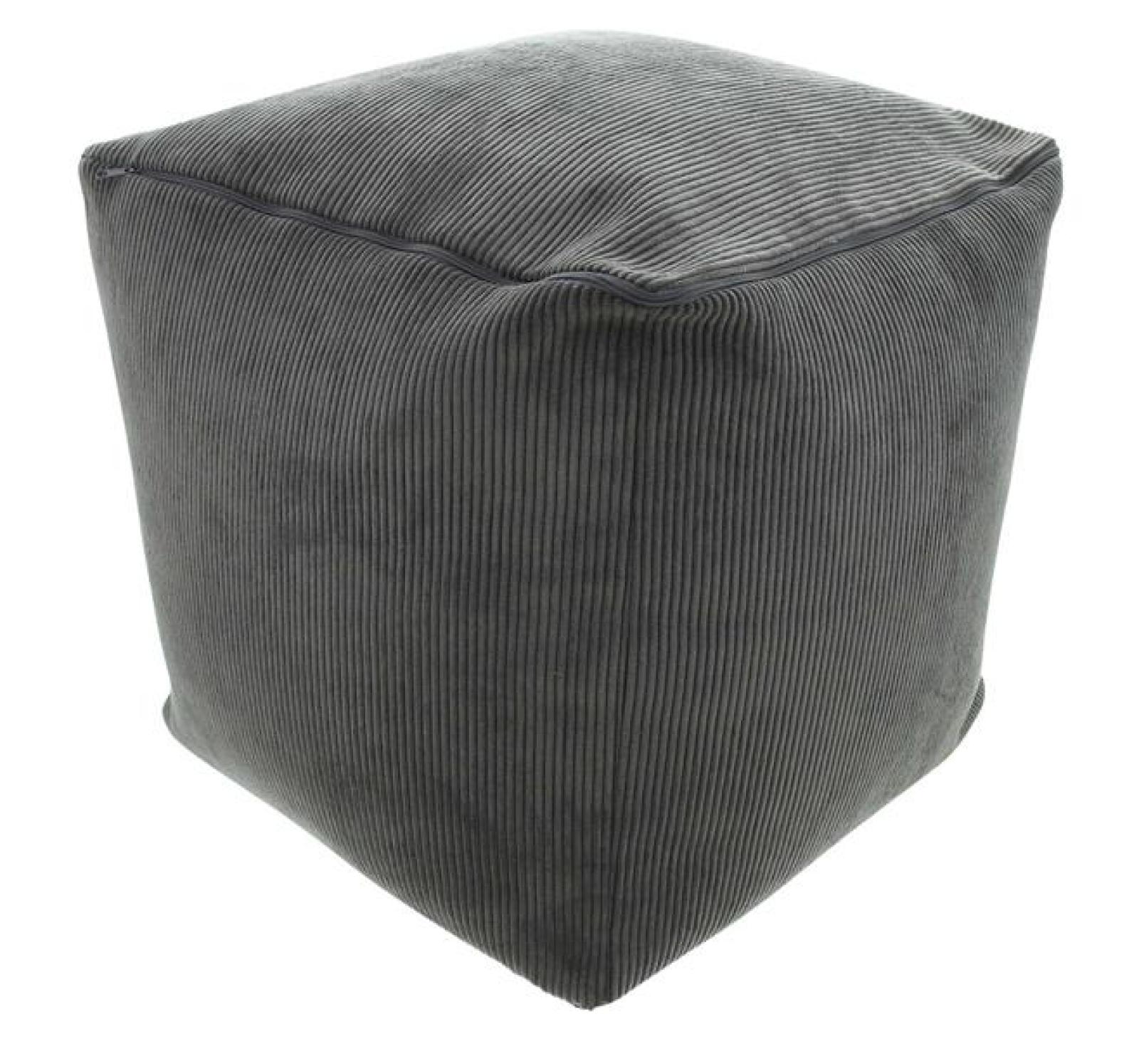 Sitzpouf "Grey" 40x40 cm, Bezug aus Feincord in grau, Sitzwürfel, Hocker, Sitzkissen