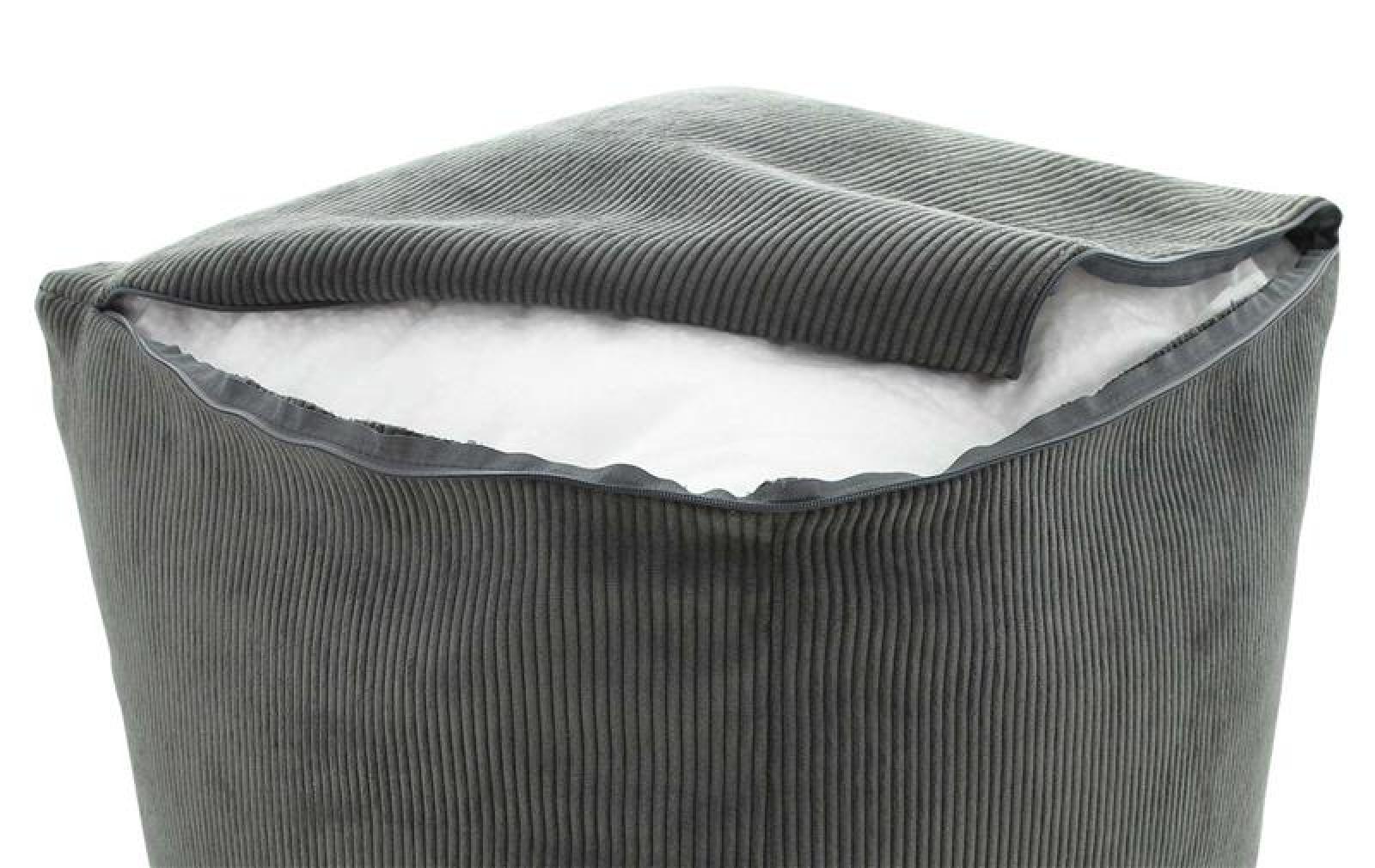 Sitzpouf "Grey" 40x40 cm, Bezug aus Feincord in grau, Sitzwürfel, Hocker, Sitzkissen