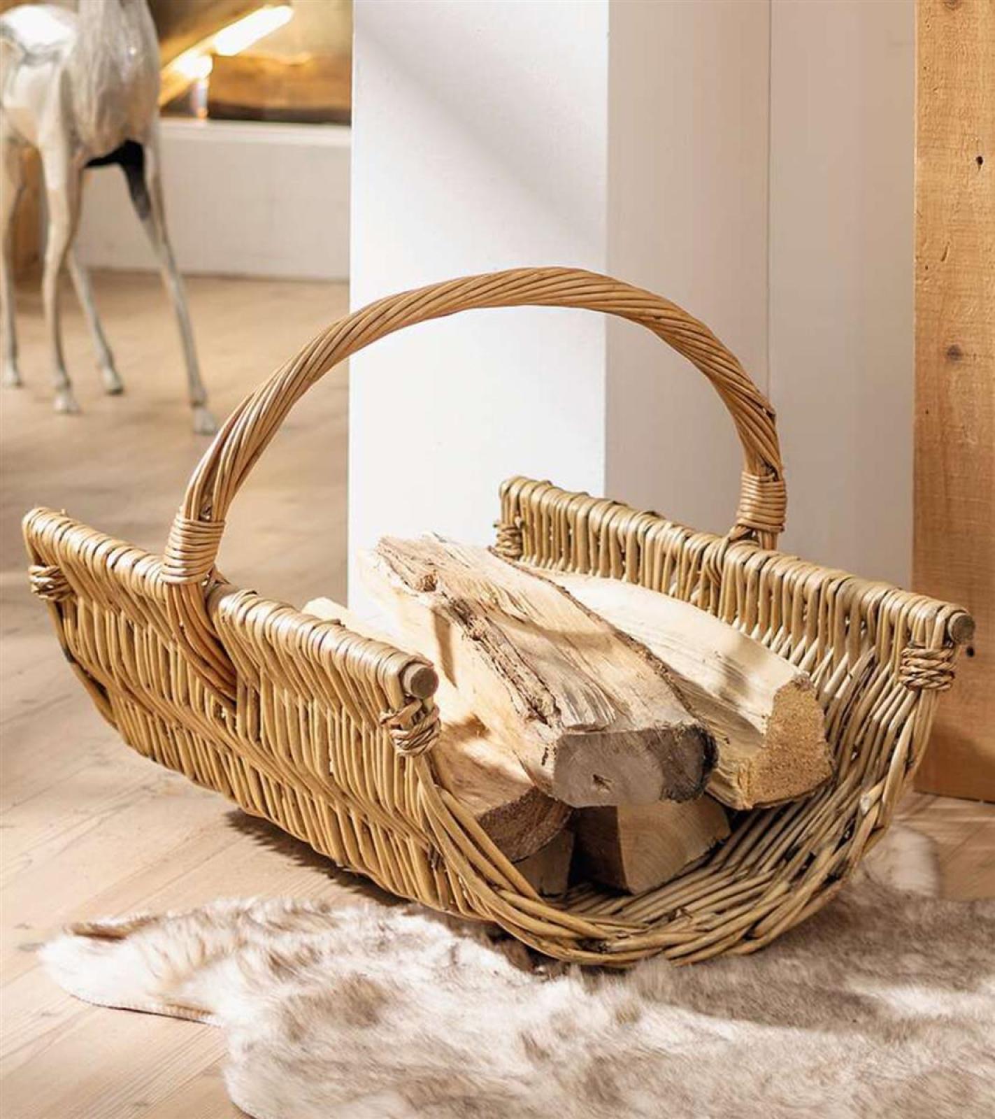 Holzkorb "Trendy" aus Weide, braun, Kaminholzkorb, Feuerholzkorb, Holz Tragekorb