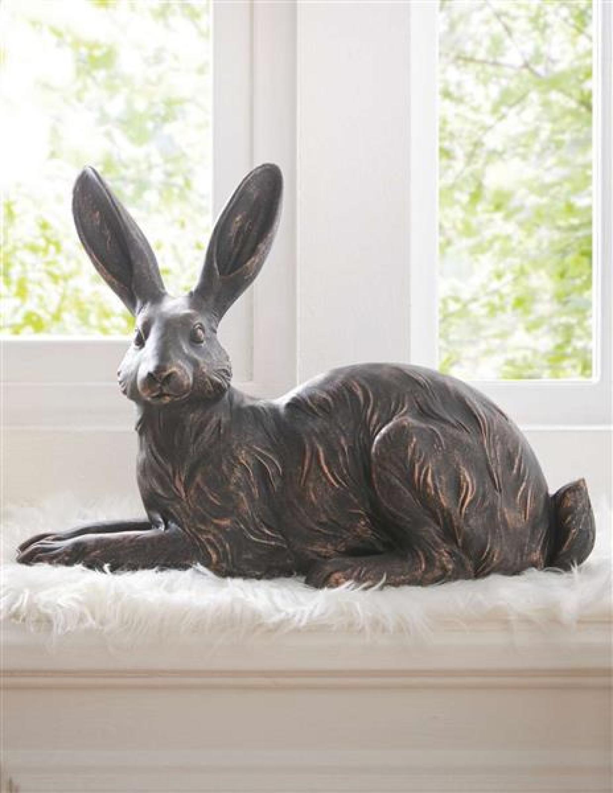 Dekofigur Hase "Copper" aus Polyresin mit Antik Design in Kupfer, Osterhase, Osterdeko, Hasendeko