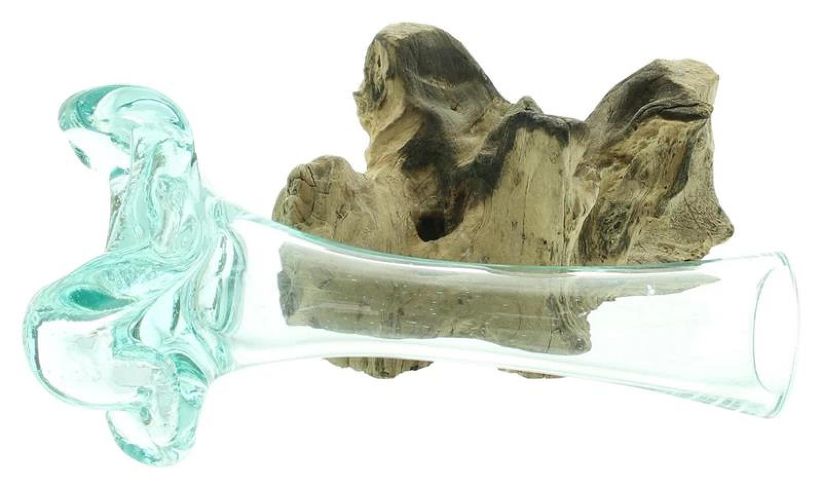 Vase "Wurzelholz" hoch, aus Holz & Glas, balinesische Handwerkskunst, Glasvase in Wurzel, Blumenvase