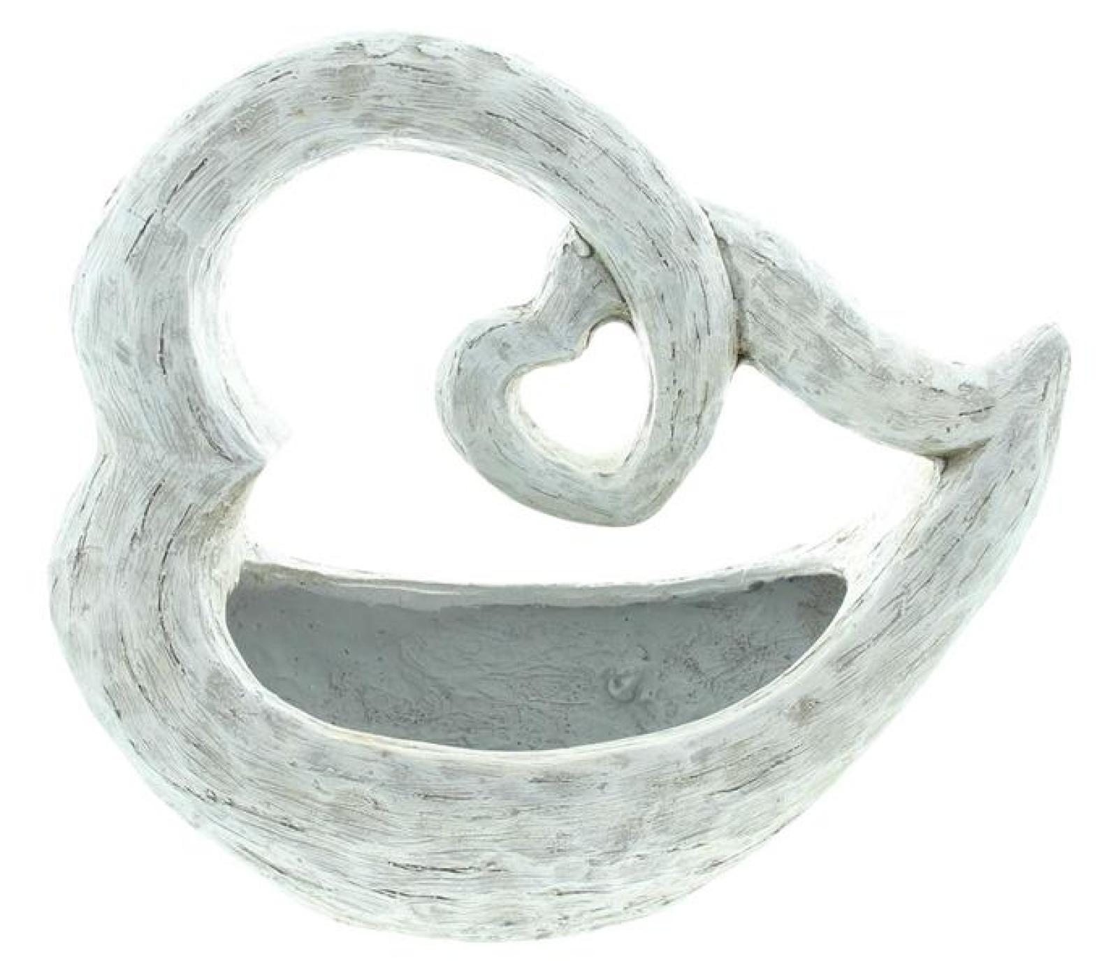 Pflanzschale "Blütenherz" aus Polyresin, Pflanzgefäß, Pflanztopf, Blumentopf, Gartendeko für Draußen