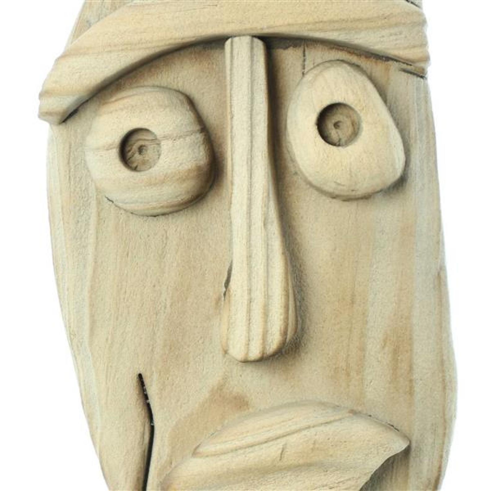 Dekofigur "Gesicht" aus Holz, natur, auf Sockel, 46 cm hoch, moderne Skulptur, Maske, Holzmaske