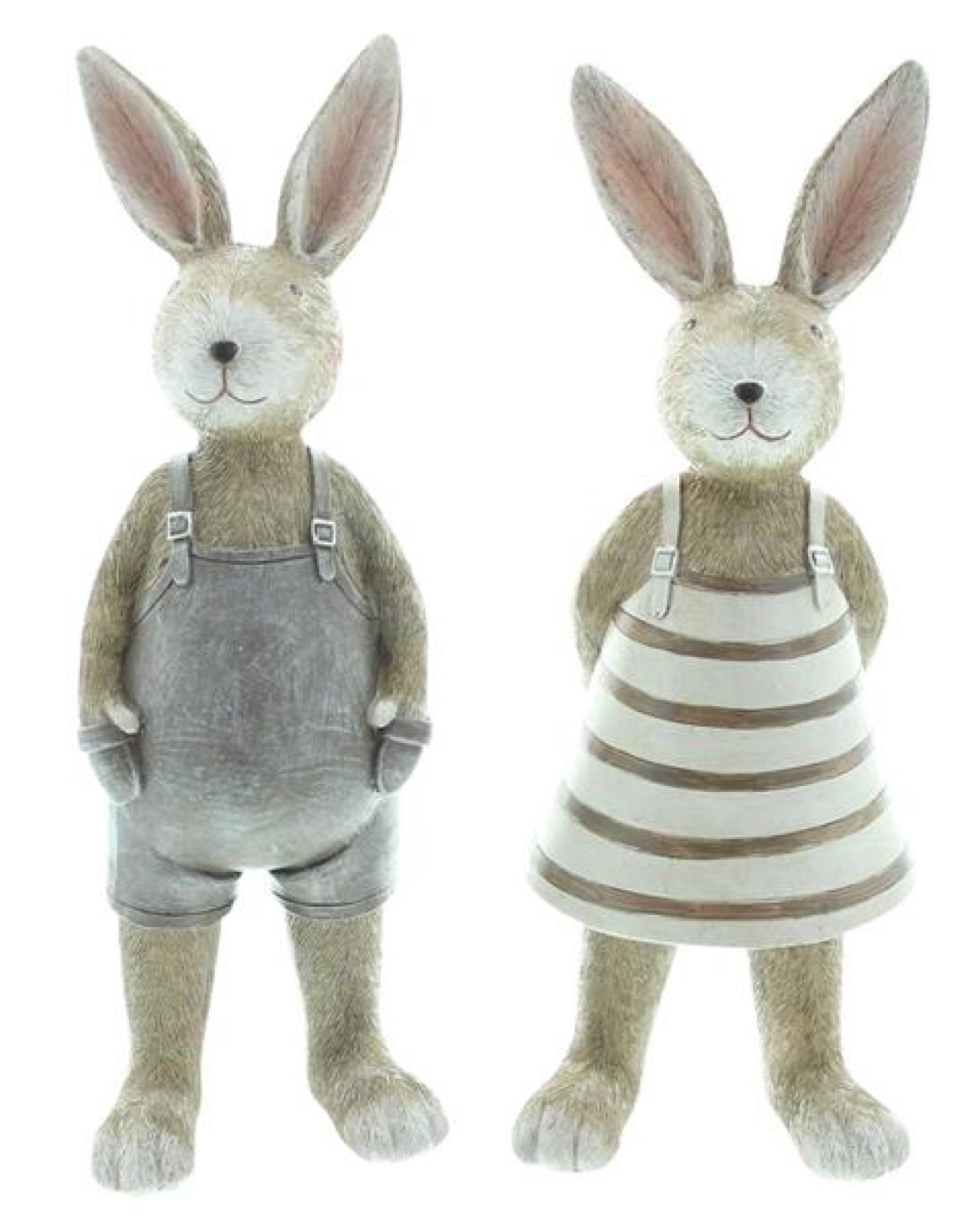 2x Dekofigur "Natur", Hasenpaar in Naturtönen, 29 cm hoch, Osterhase, Osterdeko, Gartendeko für Draußen