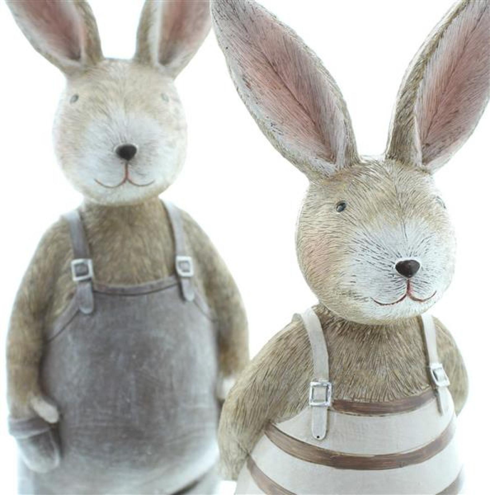2x Dekofigur "Natur", Hasenpaar in Naturtönen, 29 cm hoch, Osterhase, Osterdeko, Gartendeko für Draußen