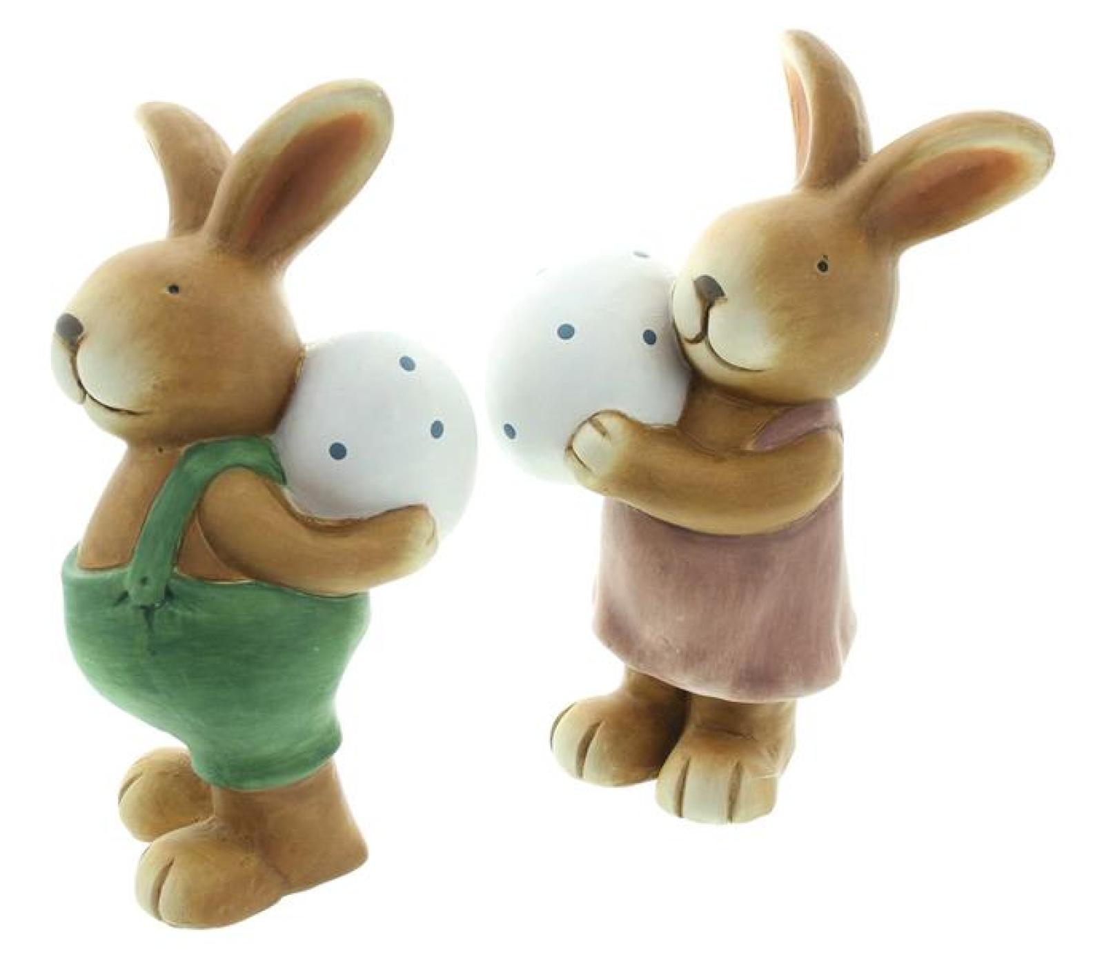 2x Dekofigur "Hase mit Osterei" aus Terracotta, 26 cm hoch, Osterhase, Osterdeko, Gartendeko für Draußen