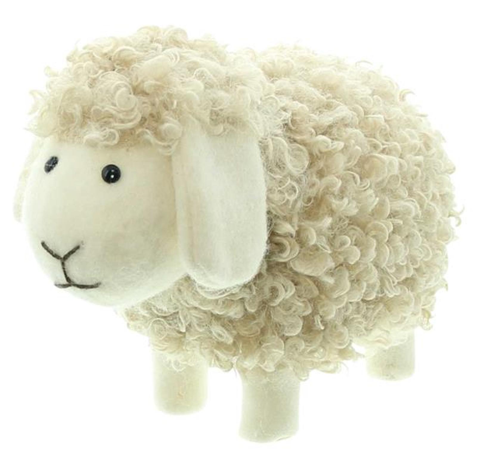 Dekofigur Schaf "Wolli" aus Filz & Textil, beige, 26 cm lang, Schäfchen, Osterdeko, Lamm