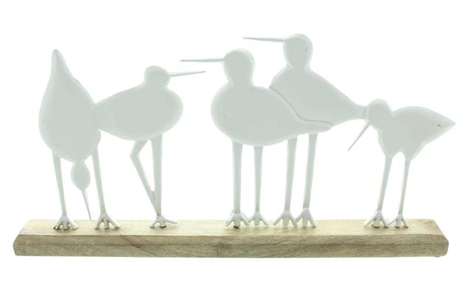 Dekoboard "Vogelschar" aus Holz mit Vögel aus Metall, weiß, 45 cm breit, Dekofigur, Frühlingsdeko, Tischdeko
