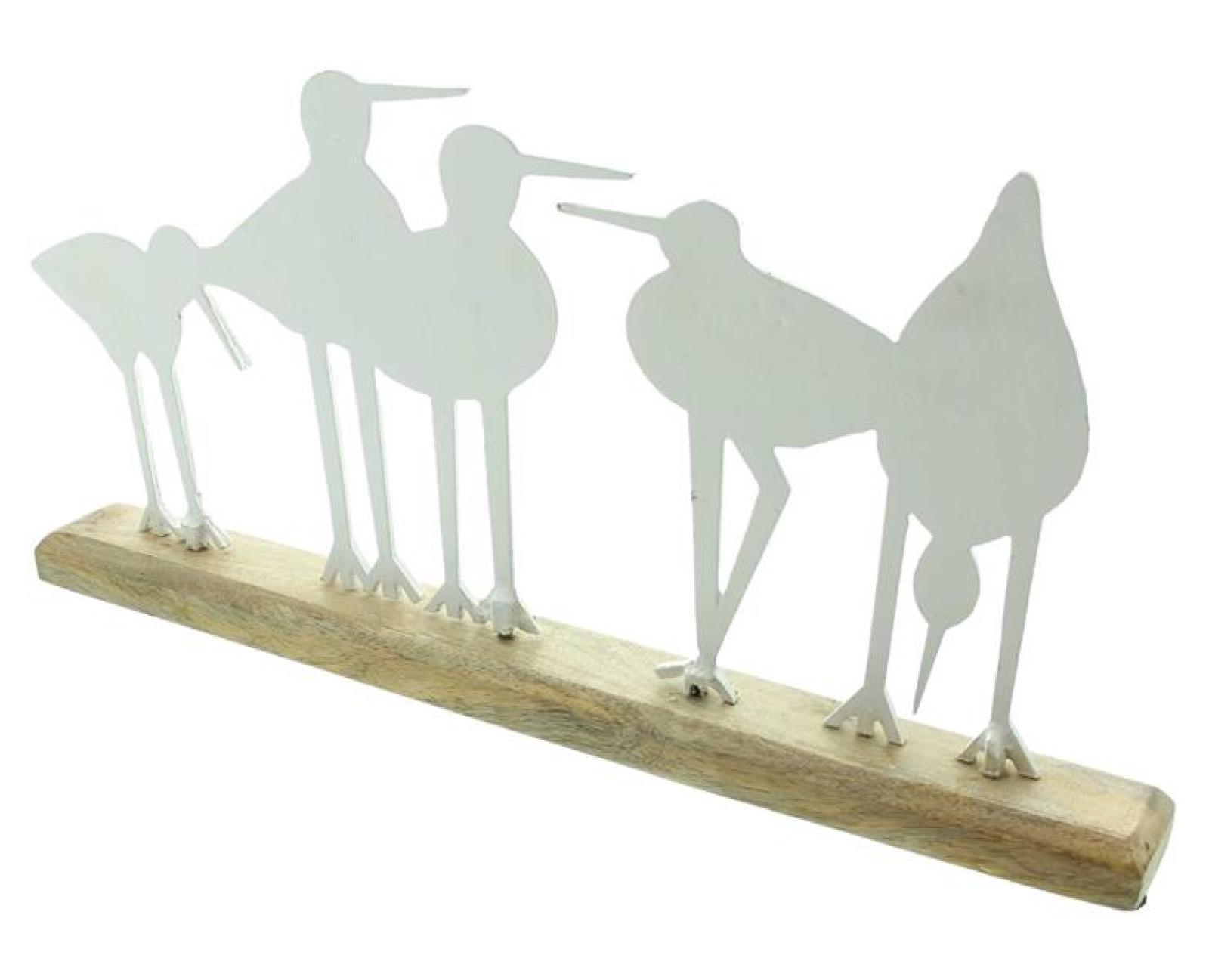 Dekoboard "Vogelschar" aus Holz mit Vögel aus Metall, weiß, 45 cm breit, Dekofigur, Frühlingsdeko, Tischdeko