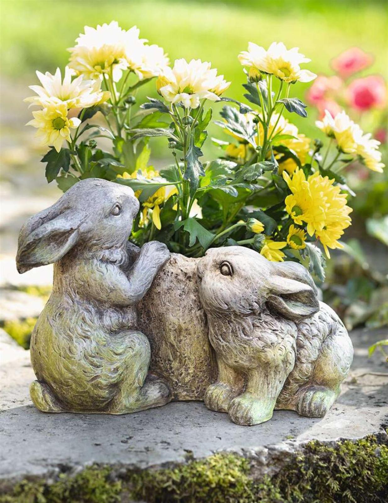 Pflanzer "Häschen" aus Polyresin in Stein Optik, Blumentopf, Pflanztopf, Osterdeko, Gartendeko für Draußen