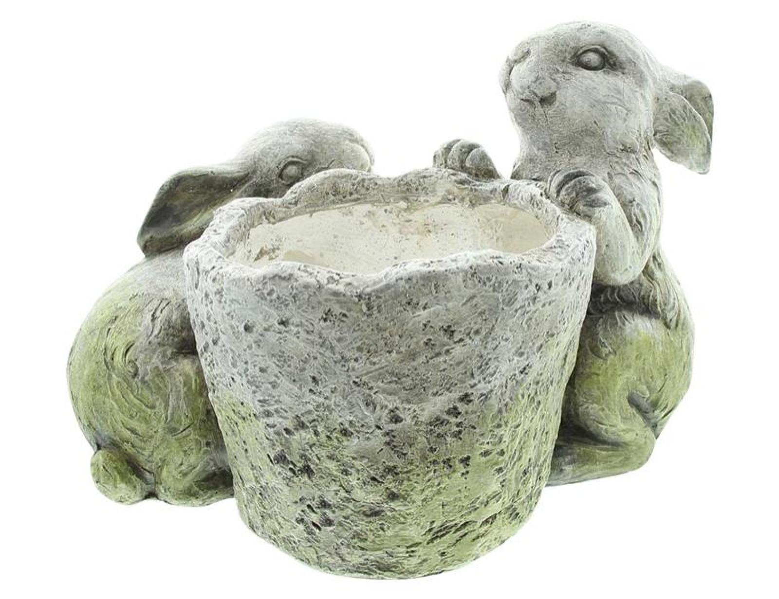 Pflanzer "Häschen" aus Polyresin in Stein Optik, Blumentopf, Pflanztopf, Osterdeko, Gartendeko für Draußen