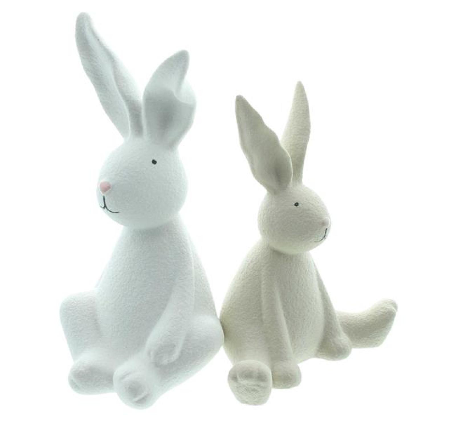 2x Dekofigur "Häschen" aus Porzellan in beige und weiß, Hase 15 + 19 cm hoch, Osterfigur, Osterhase, Osterdeko