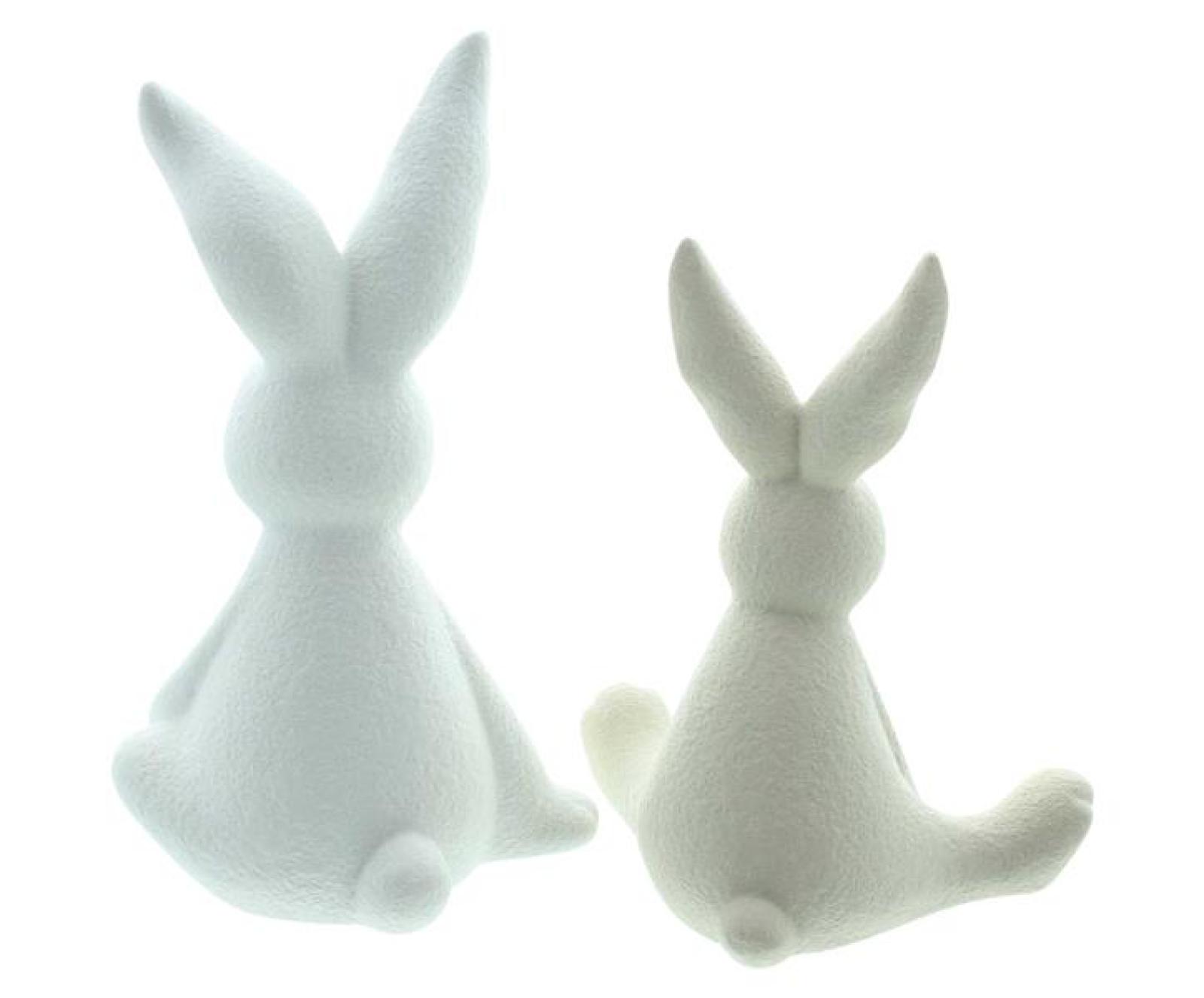 2x Dekofigur "Häschen" aus Porzellan in beige und weiß, Hase 15 + 19 cm hoch, Osterfigur, Osterhase, Osterdeko