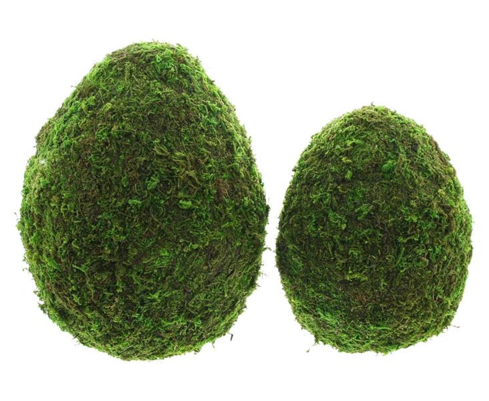 2 Dekoeier "Moos" Naturmoos auf Kunststoff, große Ostereier, 19 + 24 cm hoch, Osterdeko Set, Dekofigur