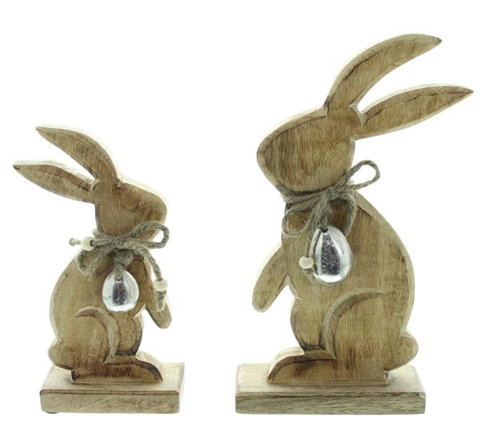 2x Dekofigur "Osterhase" aus Mango Holz, 20 + 26 cm hoch, Osterdeko, Holzdeko, Osterfigur