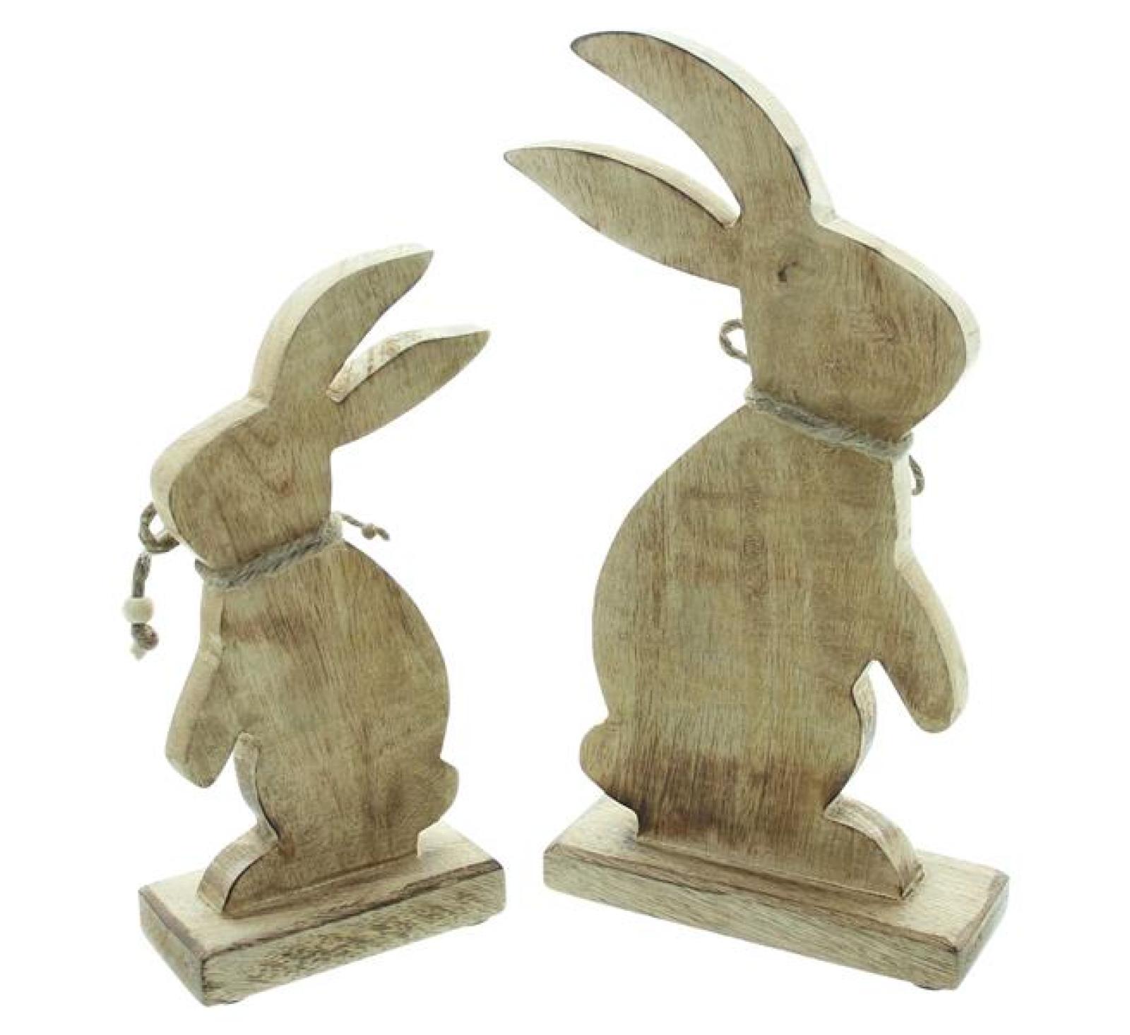 2x Dekofigur "Osterhase" aus Mango Holz, 20 + 26 cm hoch, Osterdeko, Holzdeko, Osterfigur