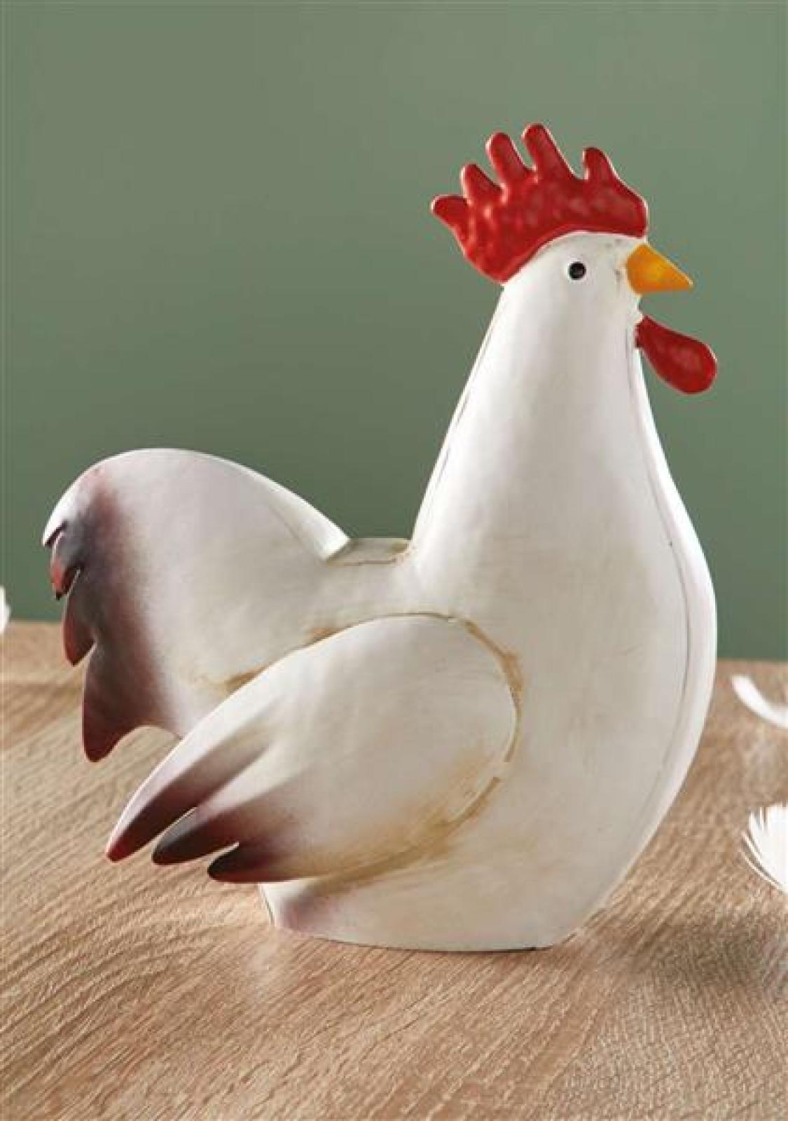 Dekofigur Hahn "Gallo" aus Metall, weiß, 19 cm hoch, Osterdeko, Hühnerdeko, Dekohuhn, Tischdeko