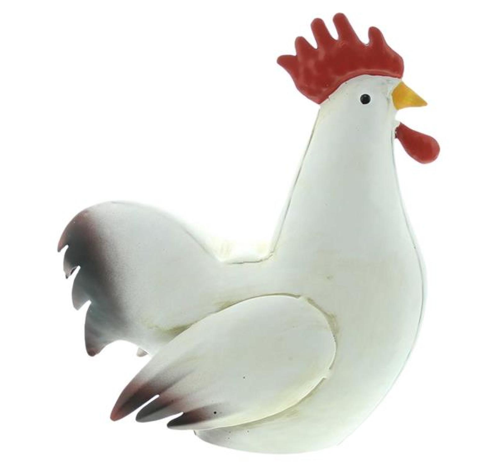 Dekofigur Hahn "Gallo" aus Metall, weiß, 19 cm hoch, Osterdeko, Hühnerdeko, Dekohuhn, Tischdeko