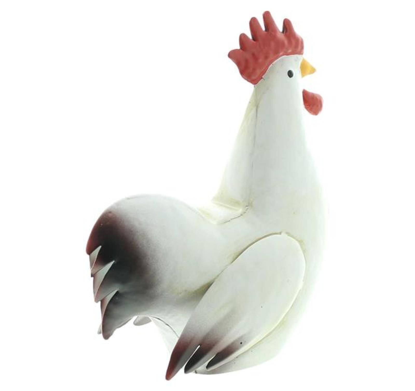 Dekofigur Hahn "Gallo" aus Metall, weiß, 19 cm hoch, Osterdeko, Hühnerdeko, Dekohuhn, Tischdeko