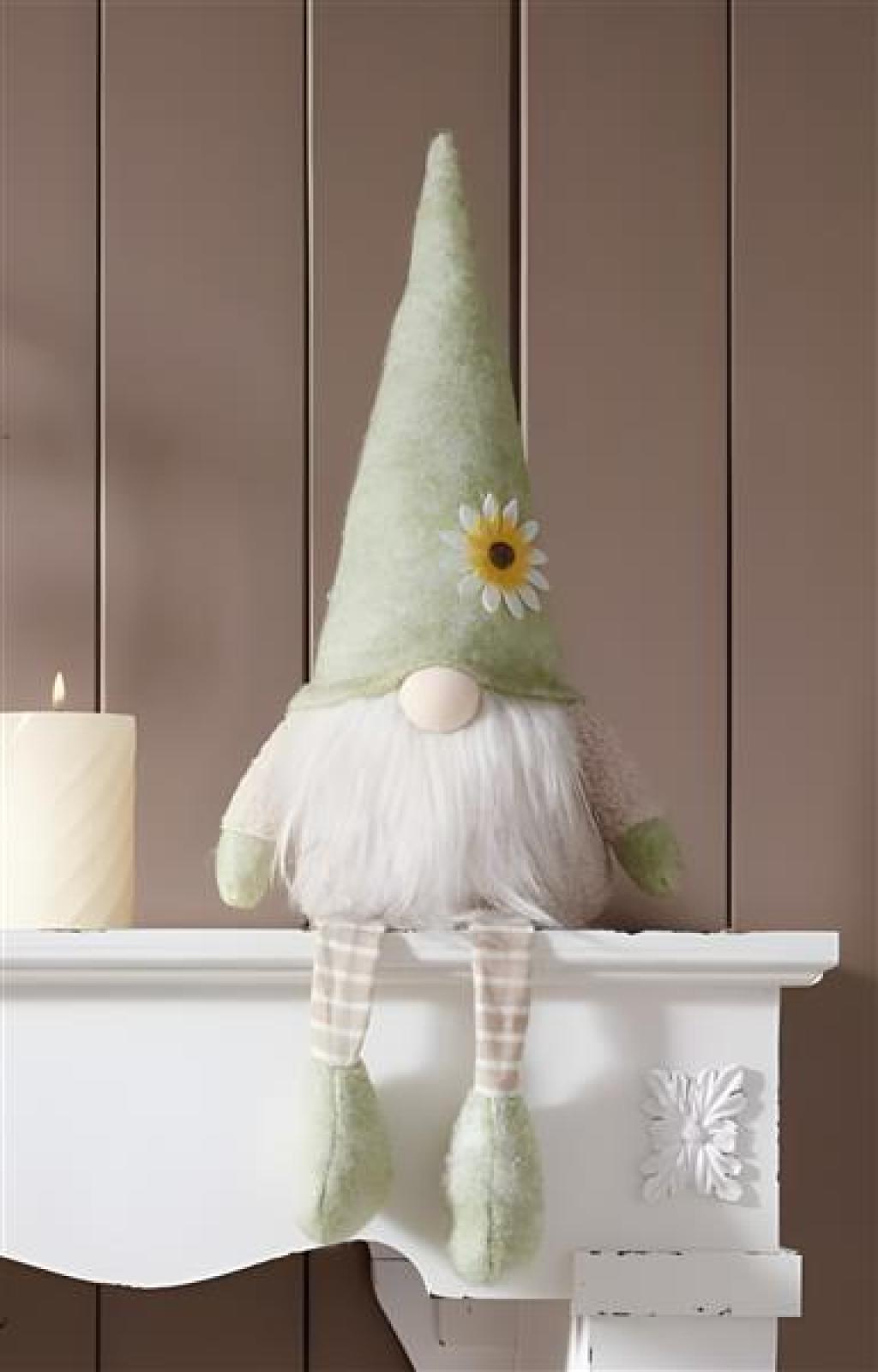 Kantenhocker Wichtel "Blumenmütze" Dekofigur 35 cm hoch, Frühlingswichtel, Dekowichtel