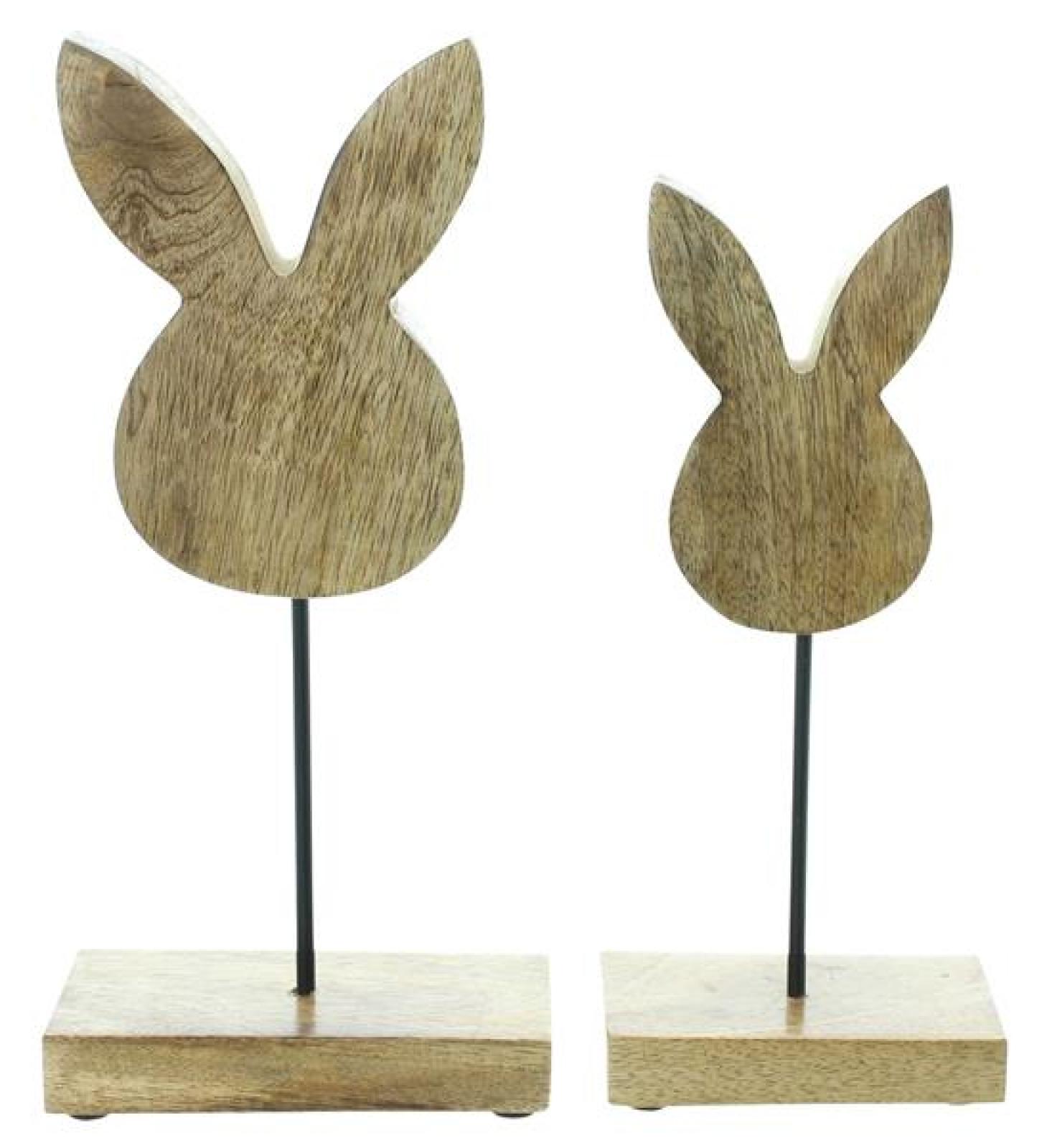 2x Osterdeko "Hase" aus Mango Holz, 25 + 29 cm hoch, moderne Dekofigur, Osterhase, Silhouette, Skulptur